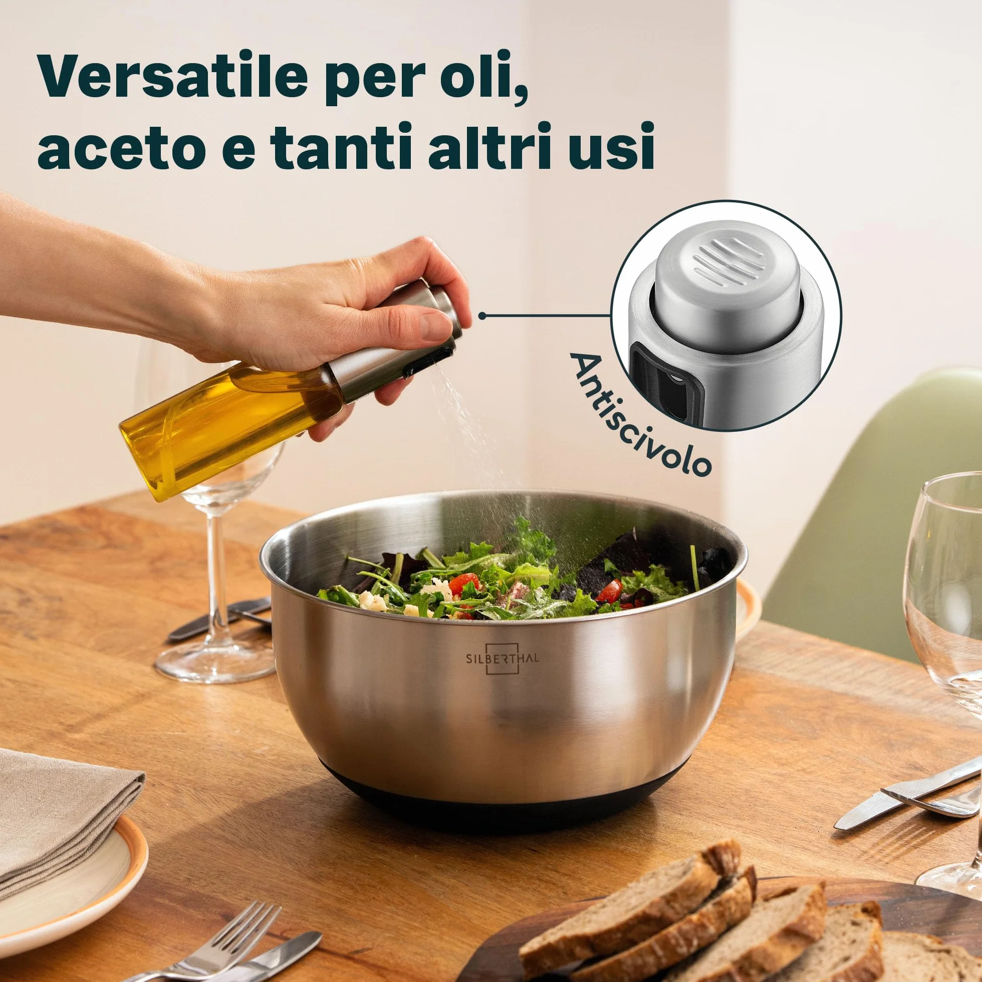SILBERTHAL Spruzzatore Olio 120ml Vetro Acciaio Inossidabile Spray
