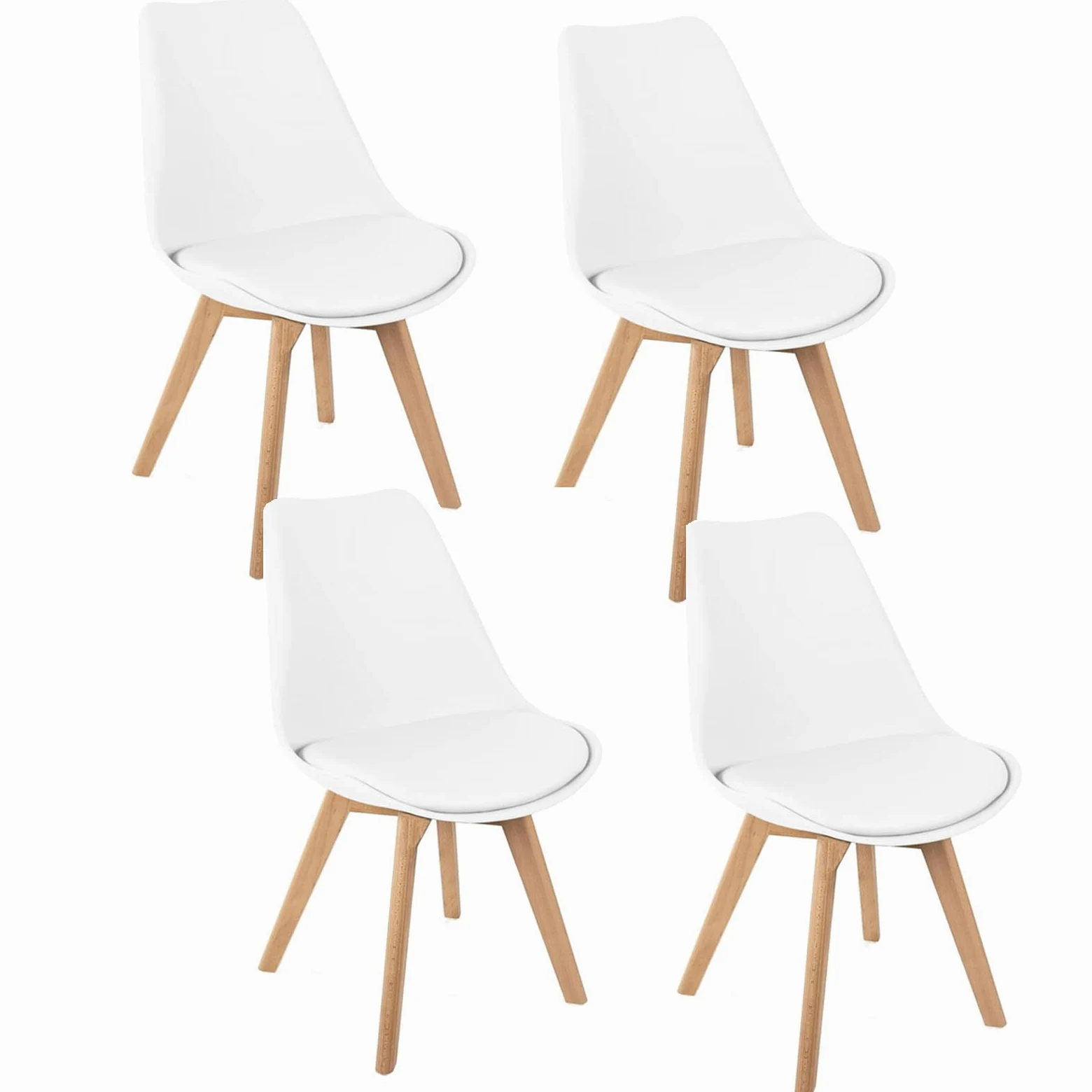 Sedie Sala da Pranzo, Set di 4 Sedie, Gambe in legno massello, Design Nordico Ergonomico, Sedie Cucina, Sedie Moderne (Bianco-4)