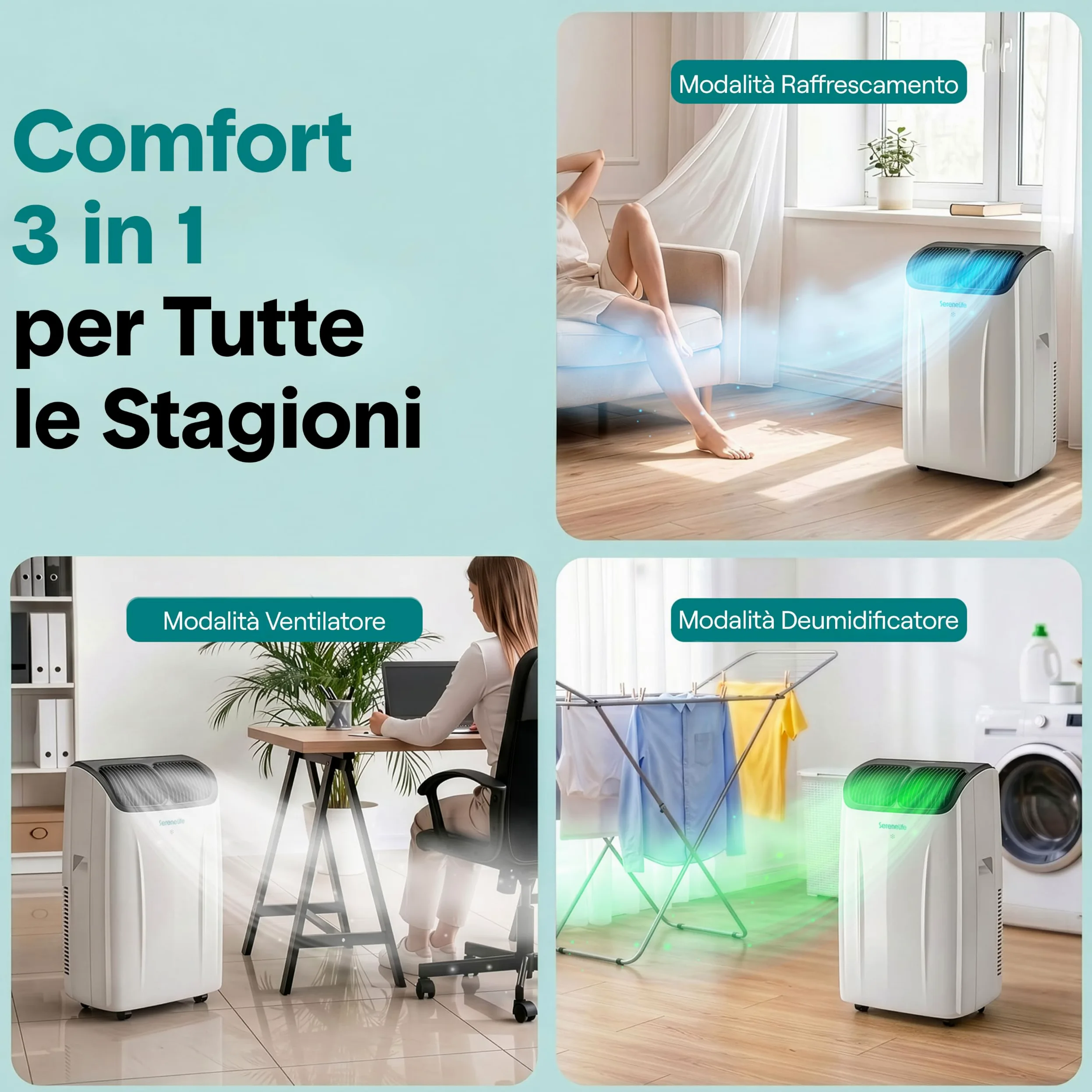 SereneLife Condizionatore Portatile 12000 BTU, Climatizzatore Portatile 3 in 1 con Deumidificatore e Ventilazione, Pinguino Condizionatore Silenzioso, Telecomando, Kit Finestra Incluso, Casa, Ufficio