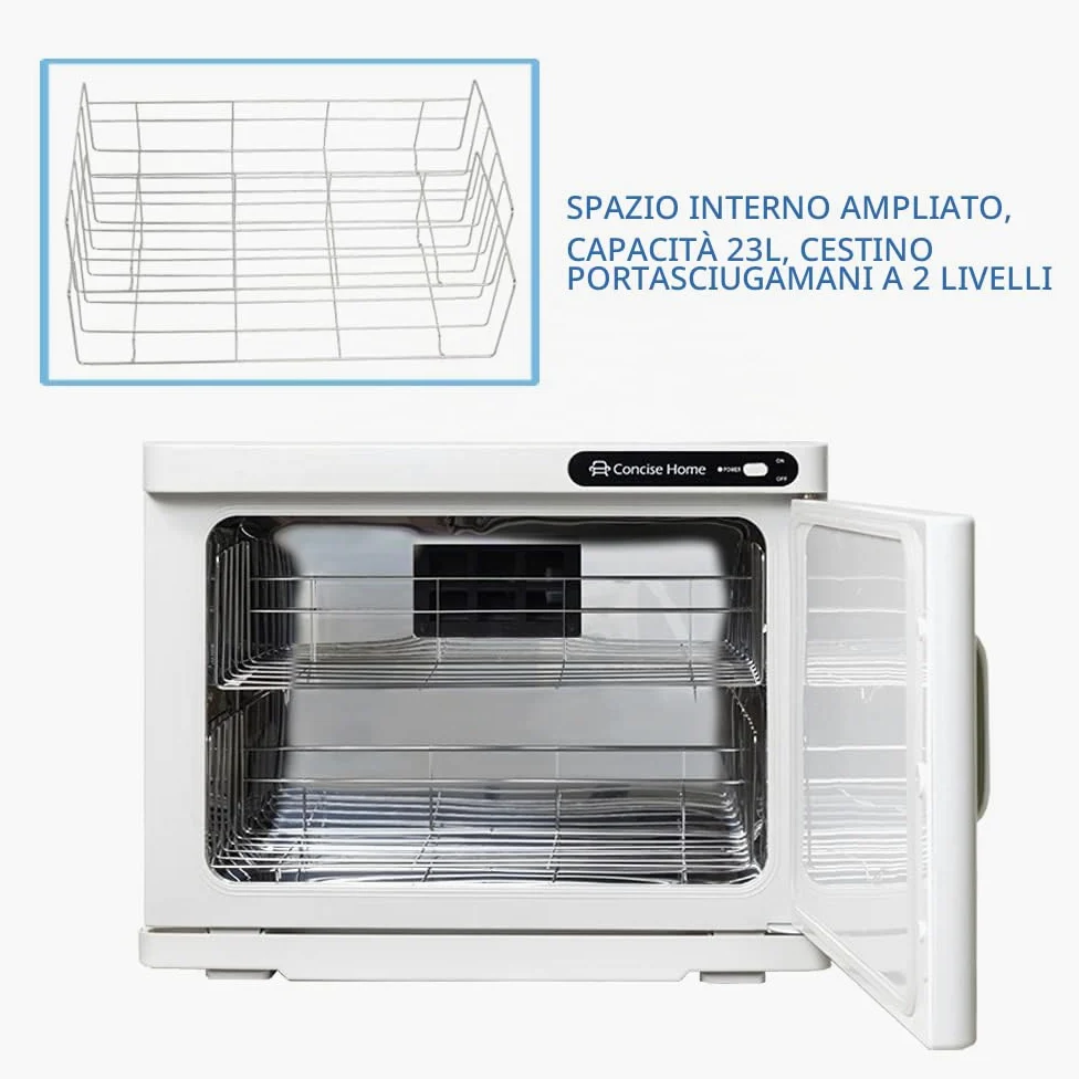 Scaldasalviette e sterilizzatore UV 2 in 1 | 23 l scaldasalviette elettrico con 2 ripiani, ideale per salone, parrucchieri, hotel e casa, bianco