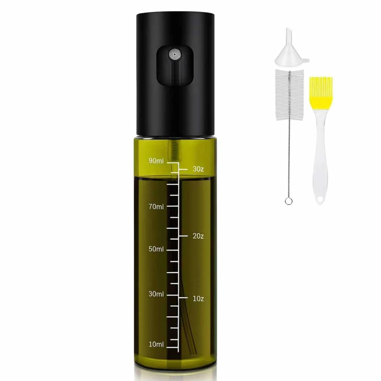 Spruzzatore Olio per Cucina in Vetro BPA Free con Scala, Imbuto e Spazzola - Oliera Spray per Air Fryer, BBQ, Insalata