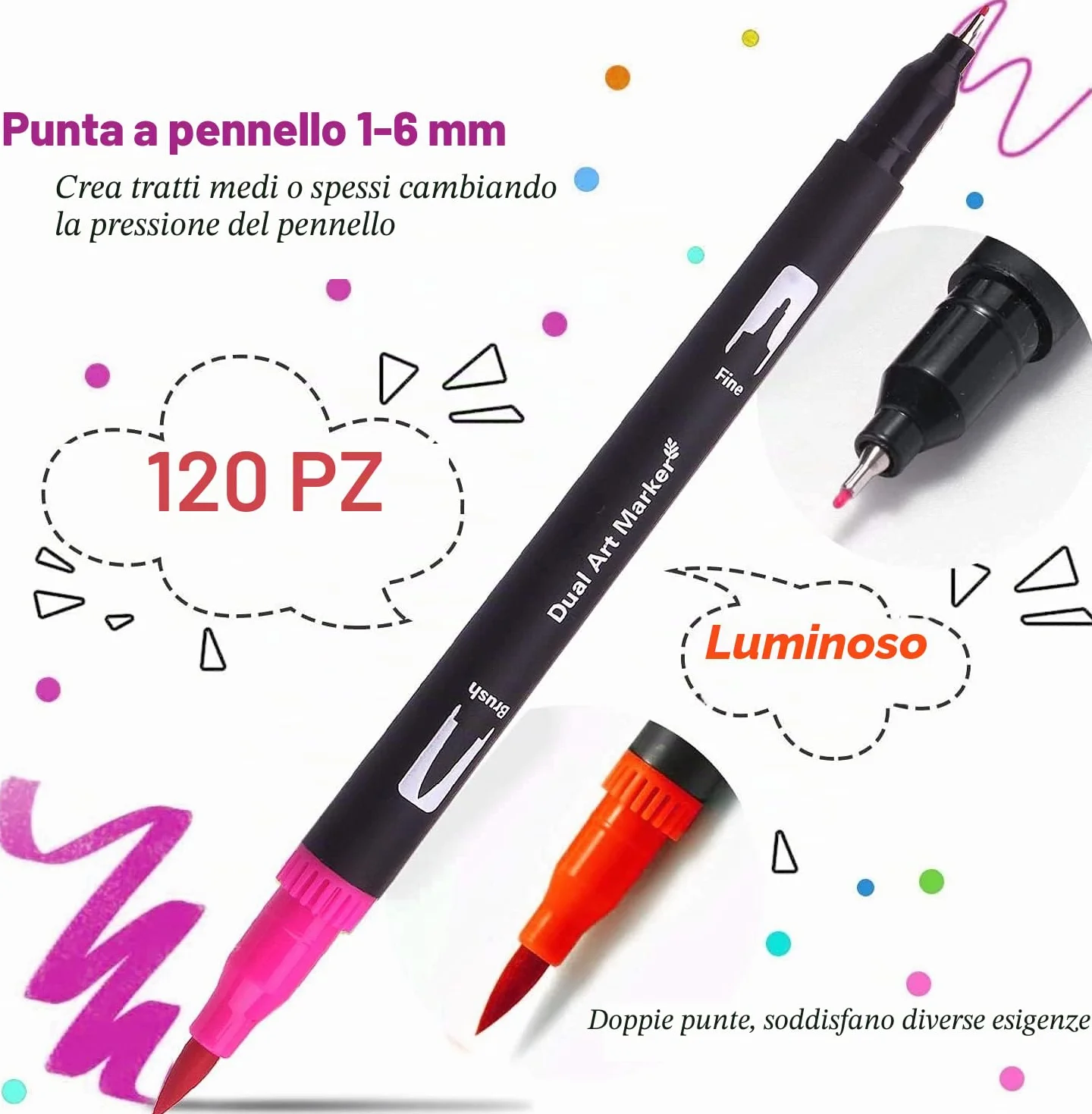 Brush Pen Lettering Pennarelli a Doppia Punta Artistici per Calligrafia