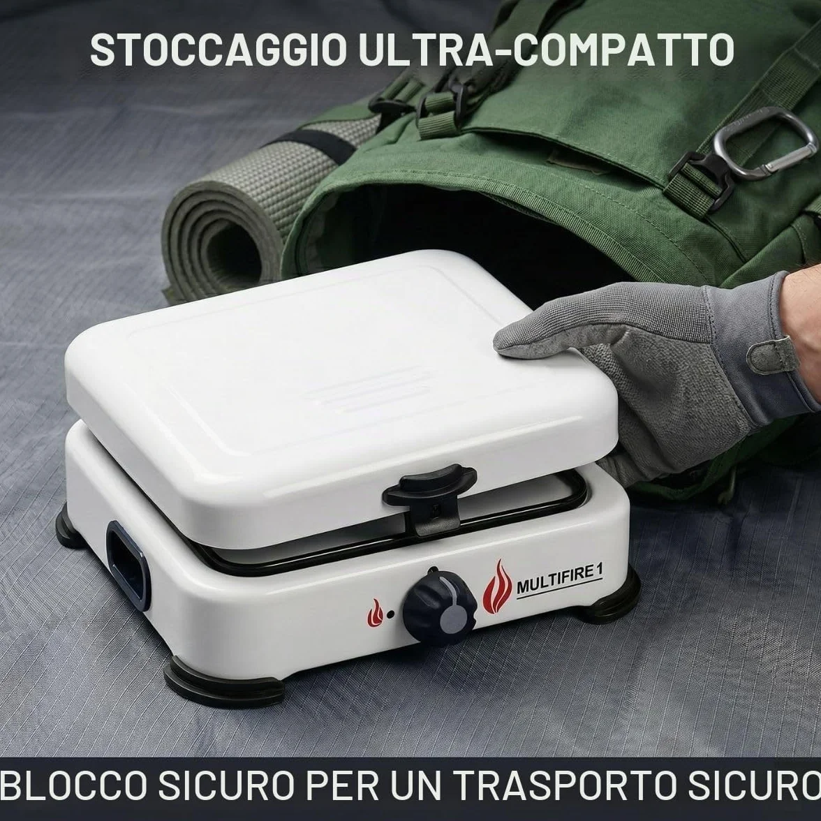 Piano cottura a gas portatile 1 fuoco 1500 W Fornello a gas butano o propano Bianco laccato Coperchio