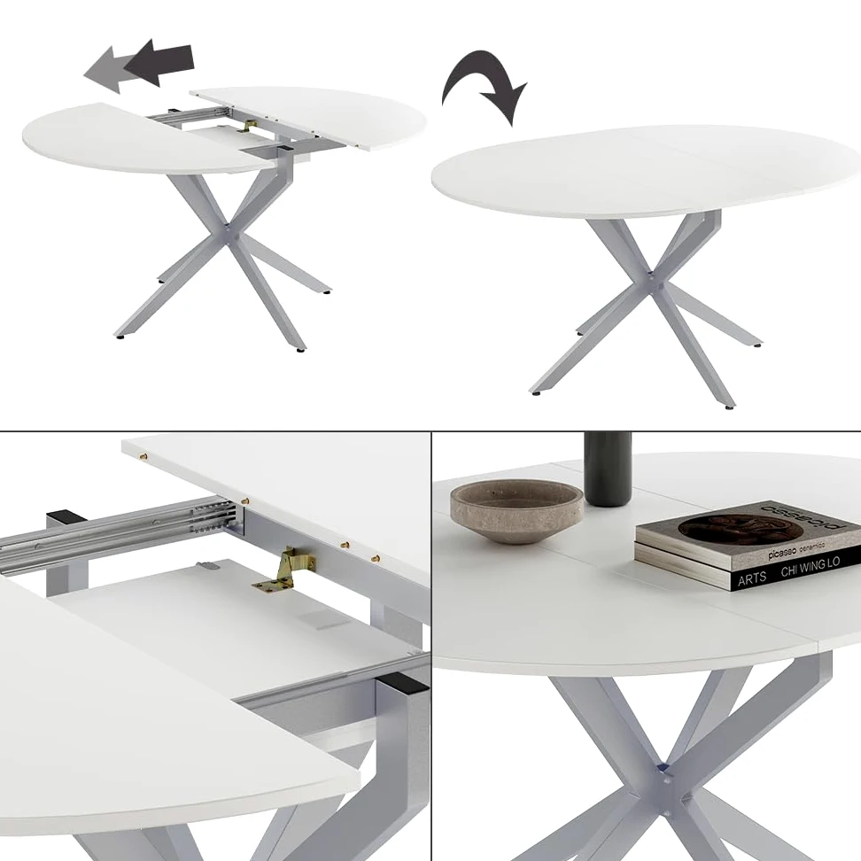 Vicco tavolo da pranzo allungabile Loyd, Bianco/Grigio, 120 x 76.5 cm Estensibile, adatto per l'estensione della superficie del tavolo quando necessario