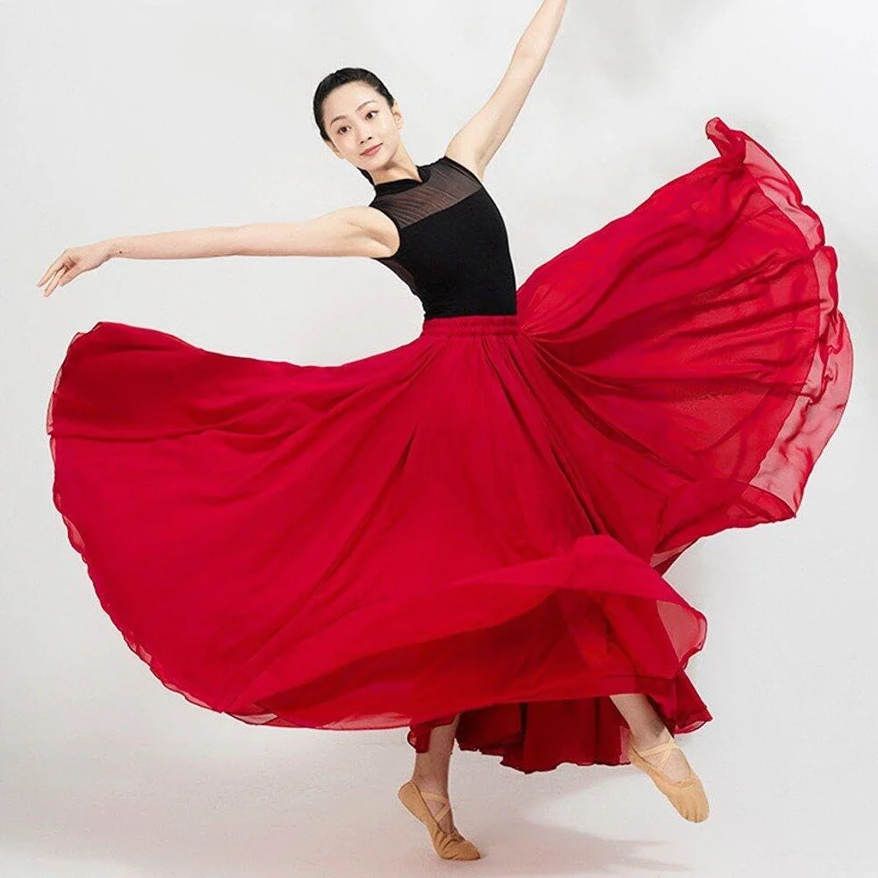 Gonna Lunga a Strati a 720 Gradi Gonna Lunga Elegante in Raso per Costume Spettacolo di Spagnolo di Danza del Ventre Flamenco