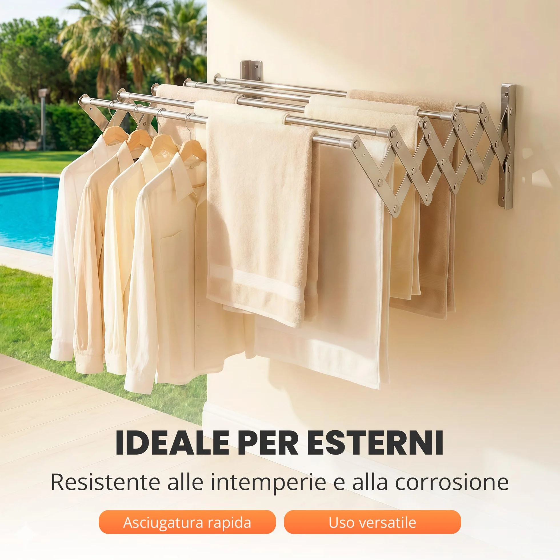 JUPPLIES Stendino da Parete Estensibile 120 cm – Stendibiancheria a Muro Richiudibile – 5 Barre Acciaio Inossidabile
