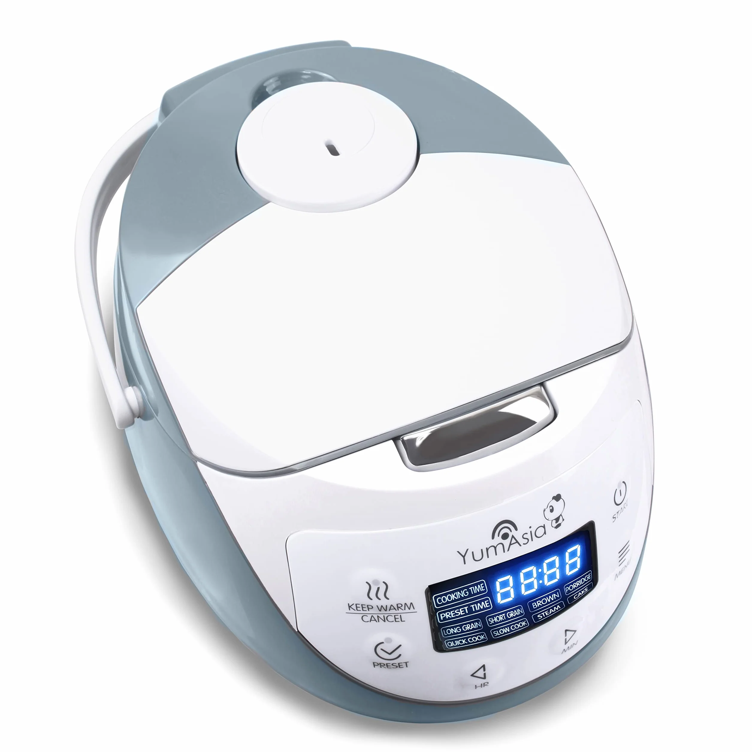 Yum Asia Panda Mini Cuociriso con Ciotola in Ceramica Ninja e Advanced Fuzzy Logic (3,5 tazze, 0,63 litri) 4 Funzioni di Cottura del Riso, 4 Funzioni Multicooker, Display LED, 220-240V (White/Grey)