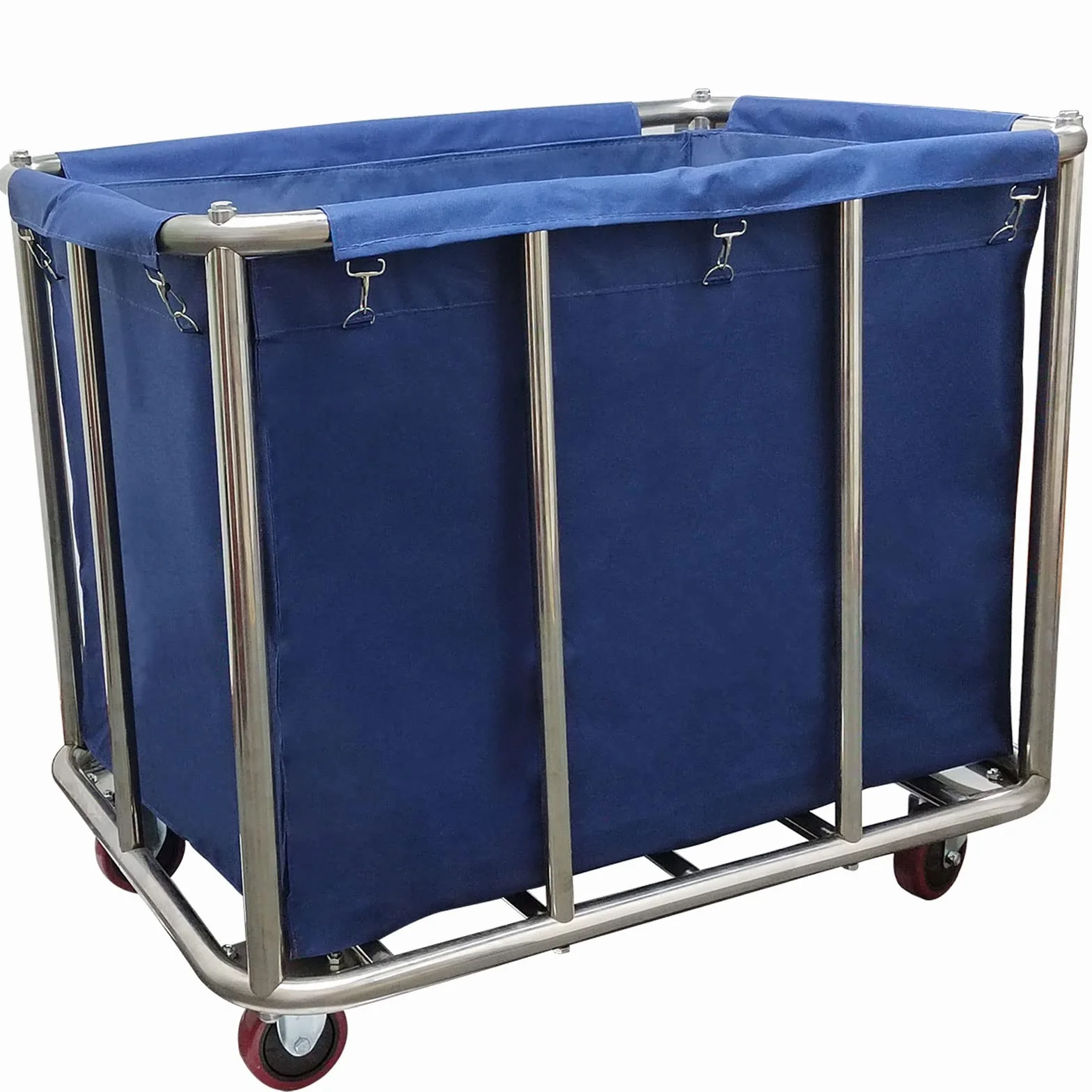 Carrello portabiancheria commerciale su ruote, grande rullo da 11,35 cm, con cesto foderato in tela impermeabile rimovibile, in acciaio inox resistente, per hotel e ospedali