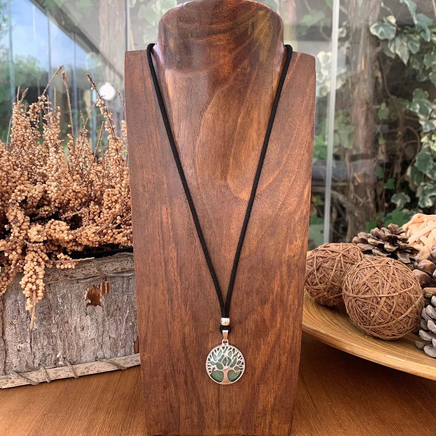 ASTER ALHELÍ Collana Albero della Vita Donna Uomo Ciondolo Pietra Naturale Altezza Regolabile Amuleto Protezione Gioiello Artigianale Fatto a Mano Idea Regalo Avventurina Verde