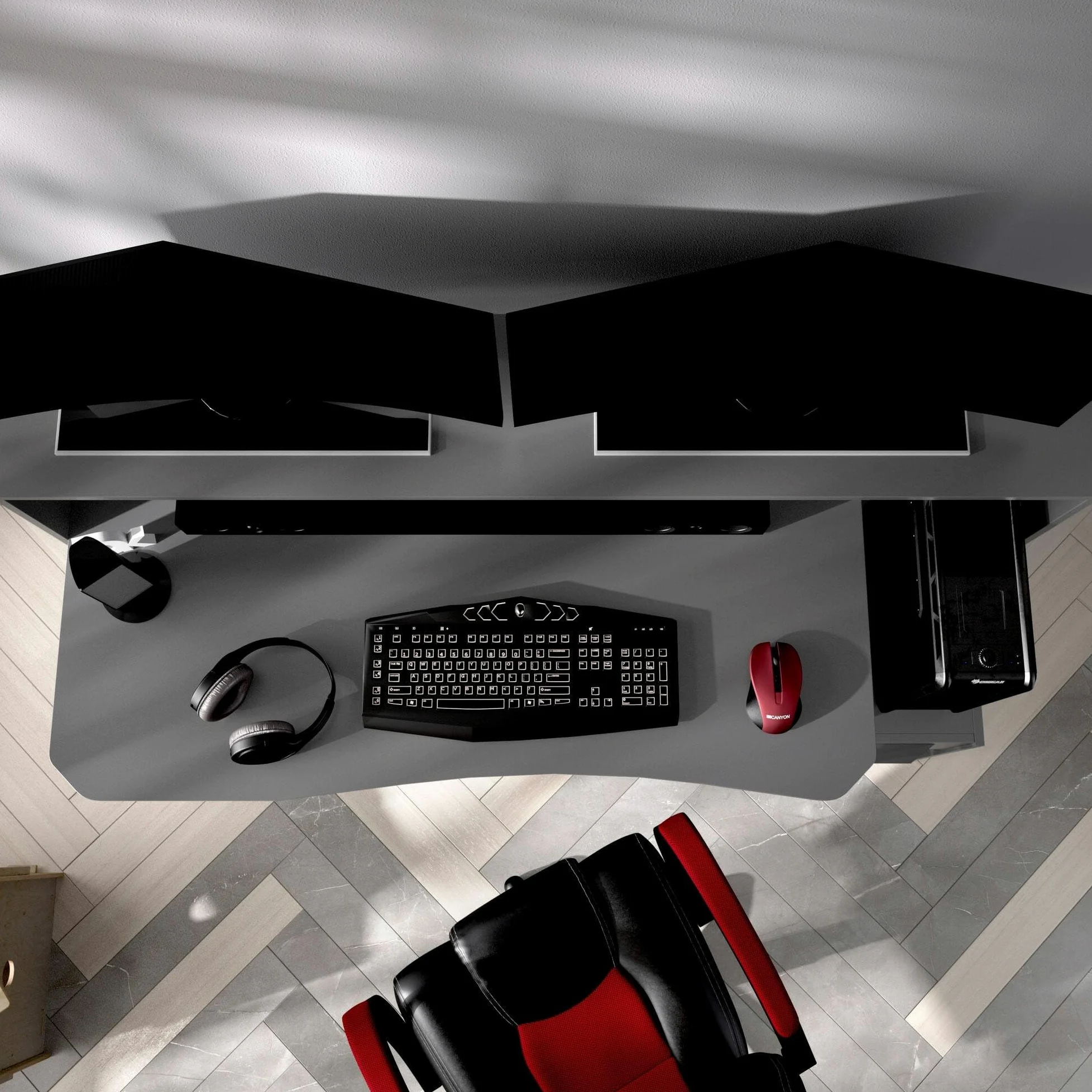 Dmora - Scrivania Manos, Scrittoio multifunzione moderno da gaming, Tavolo da studio porta PC e porta CD, 154x69h98 cm, Antracite, senza luci LED