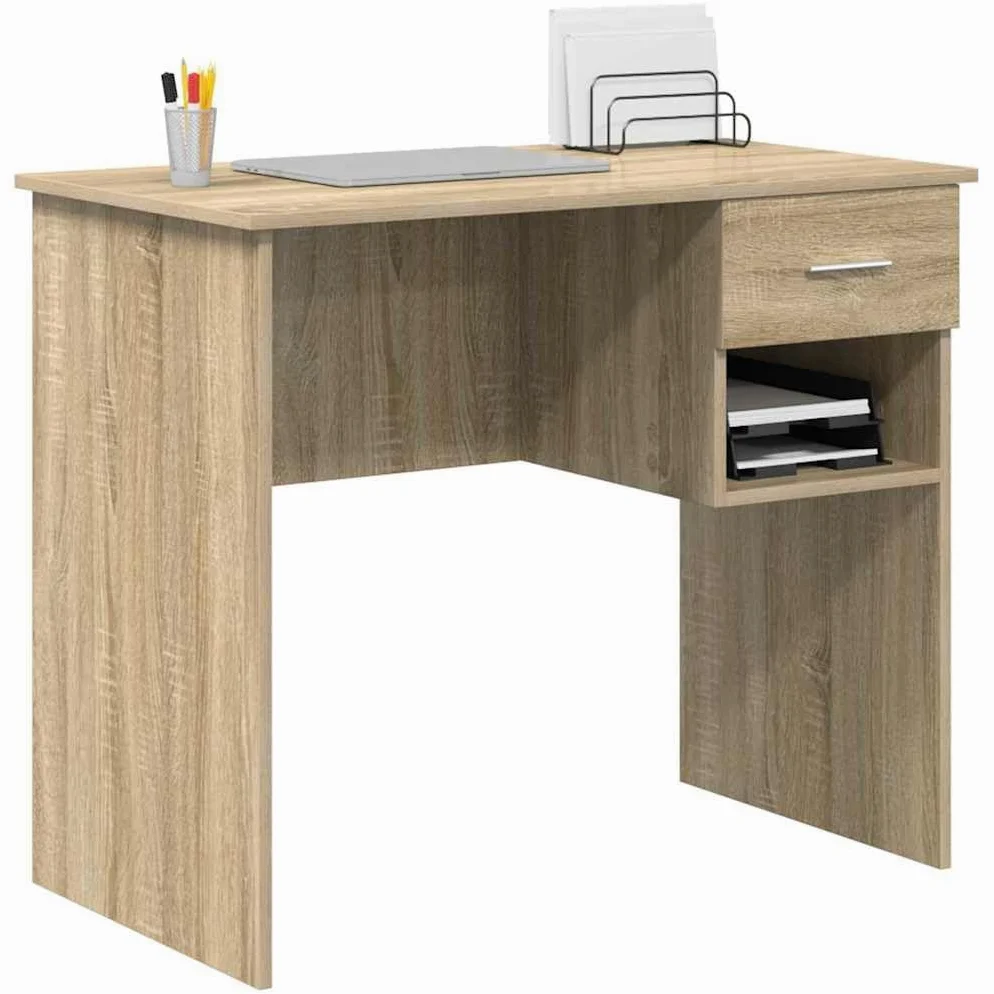 Scrivania Sonoma Rovere 90 x 49 x 75 cm con cassetto e scaffale, design moderno, struttura in legno resistente per ufficio, casa, gioco e camera da letto