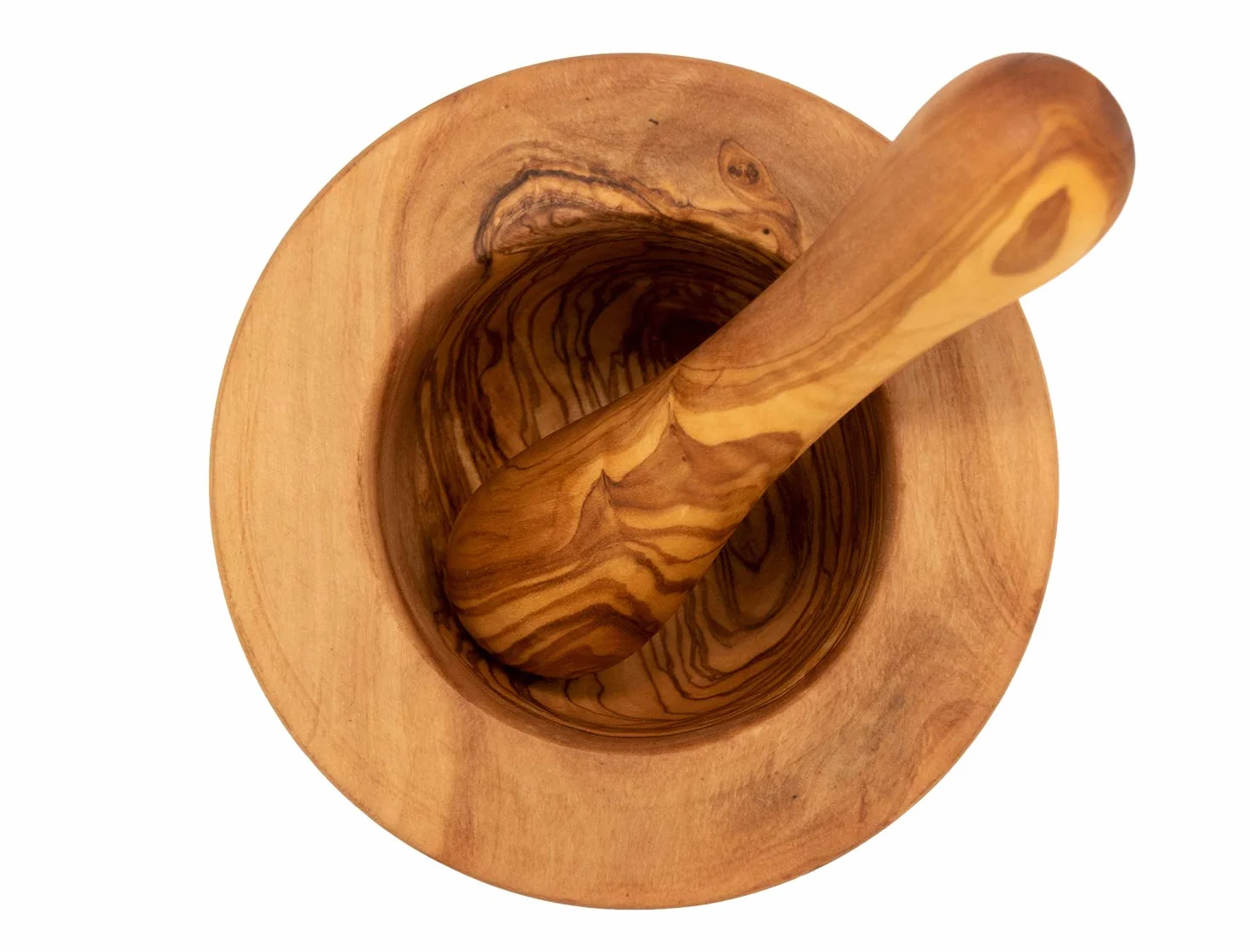 Benera - Set di mortaio e pestello in legno d'ulivo, circa 12 cm di diametro
