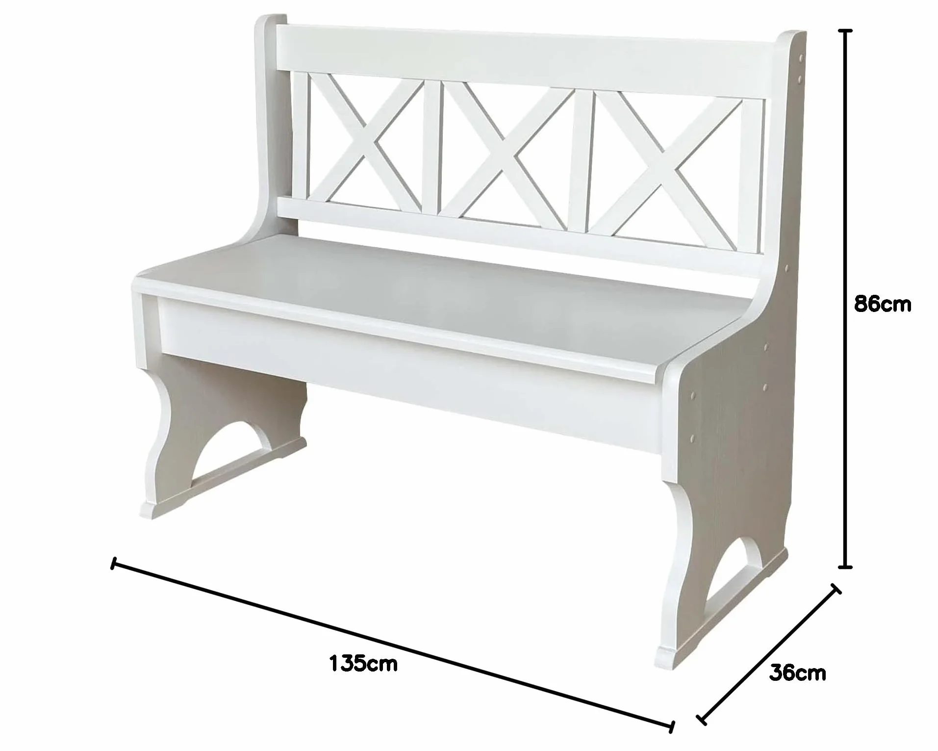 k koma Panca in legno massello di pino bianco con schienale – per interni, corridoio e sala da pranzo, bianco (135 cm)