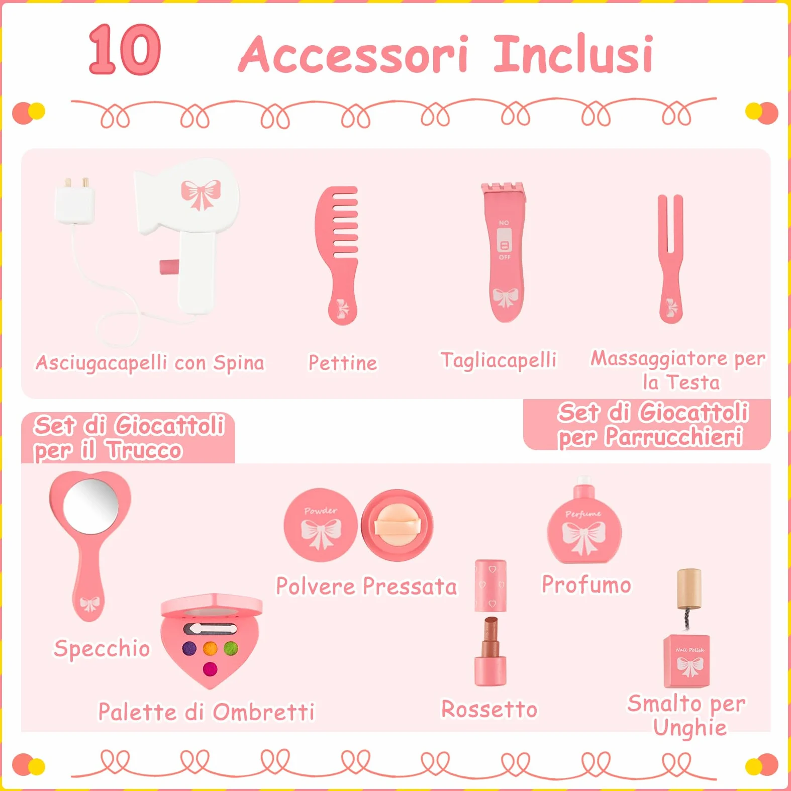 RELAX4LIFE Toeletta Trucco per Bambina, Specchiera Trucco con Sgabello e Accessori da Trucco, Toeletta in Legno, Specchio Rimovibile, per Bambini 3+ Anni (TRIPLO, 34x50x93cm)