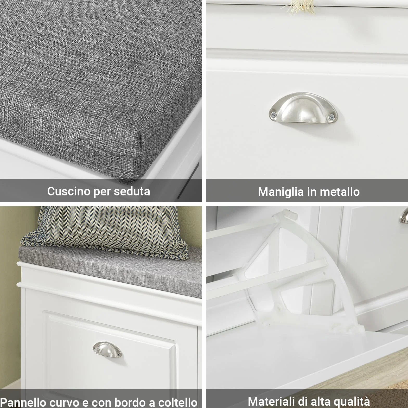 SoBuy Scarpiera Salvaspazio Slim da Ingresso Panca Contenitore con Cuscino, L104xP24xA52cm, Bianco, FSR64-W