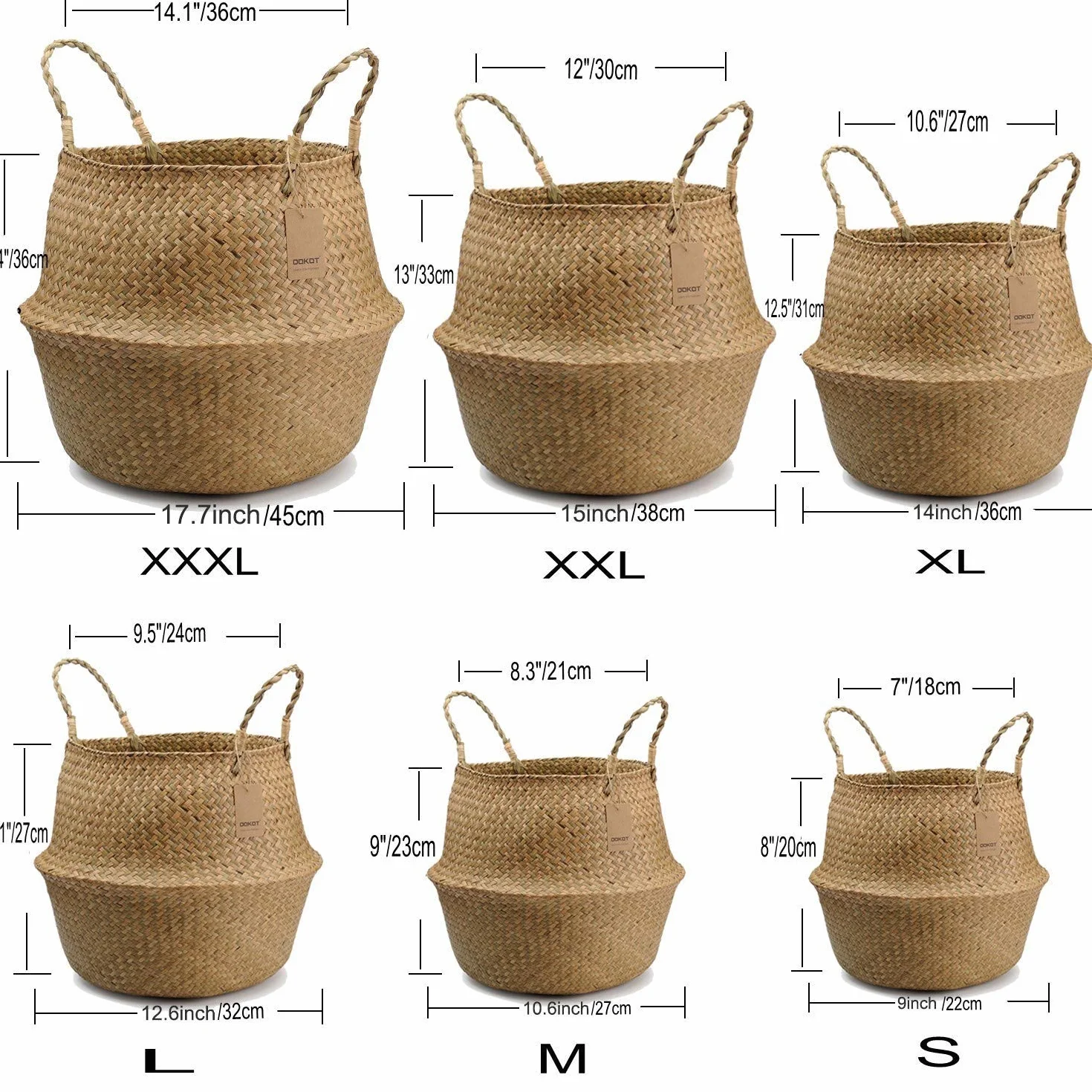 DOKOT Naturale Cesto Seagrass Vimini Portabiancheria Grandi Dimensioni