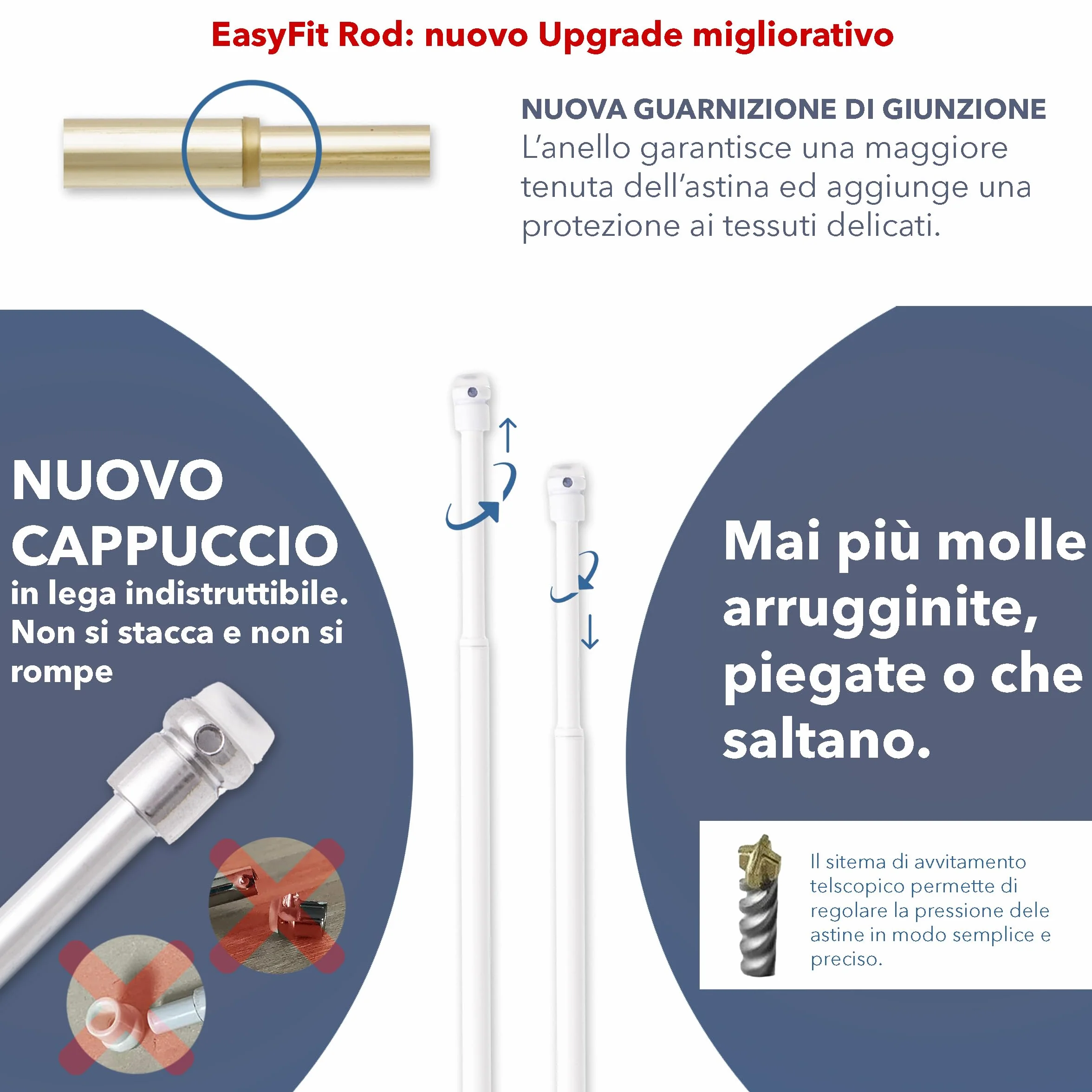 ASTINE a Pressione REGOLABILI CON MOLLA Estensibili per Porte Finestre Oro (36/60)