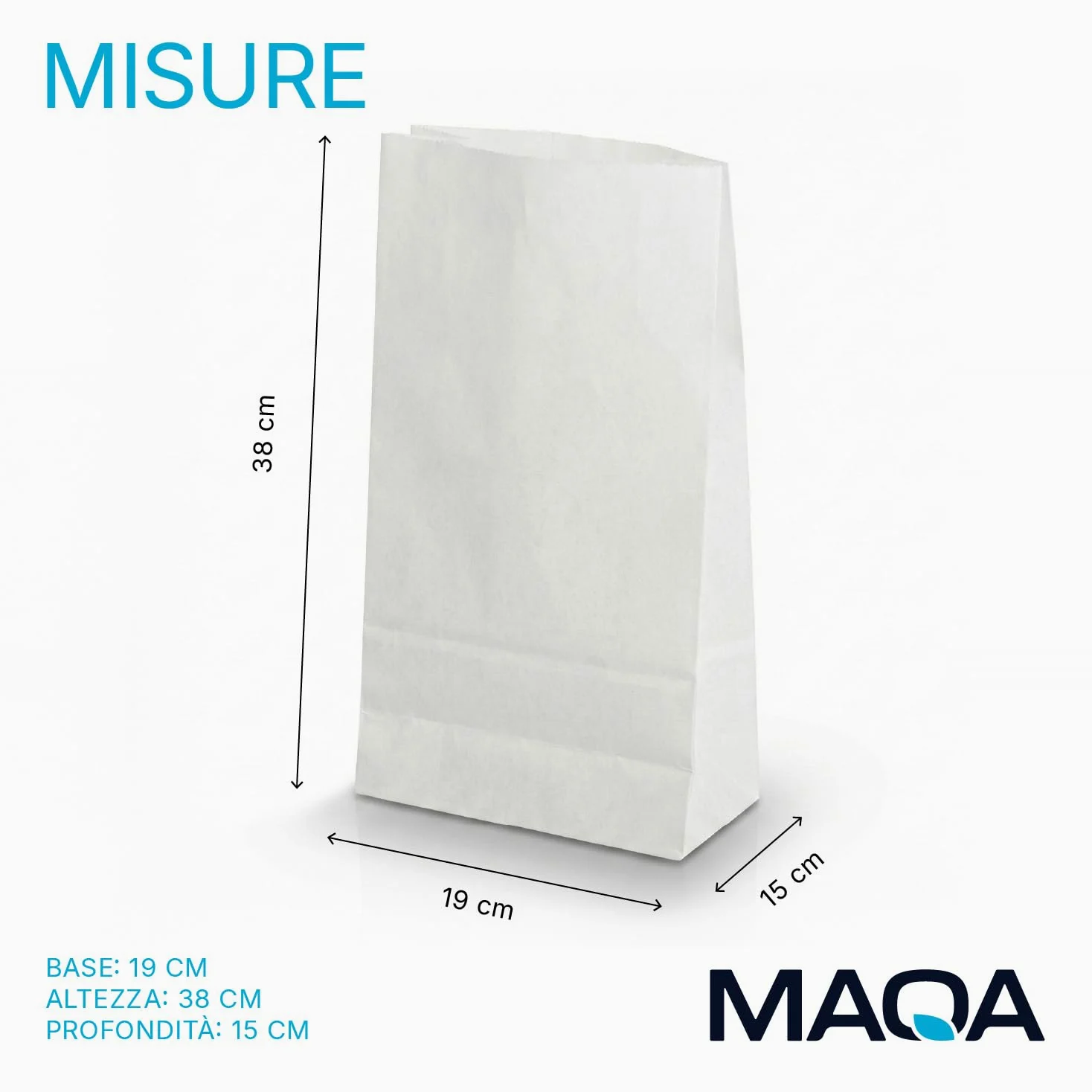 MAQA Sacchetti Bianchi Carta Kraft per alimenti Sacchetto in Carta Kraft Bianco per cornetti, pizze, dolci, confetti, caramelle 19+15x38 cm/1000