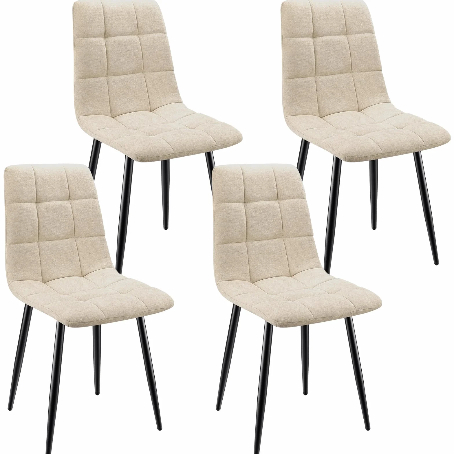 Set Di 4 Sedie Da Pranzo,Sedia Da Cucina Con Piedi In Metallo Nero,Sedie Imbottite Con Tessuto Di Lino,Sedia Da Camera Da Letto Salotto Soggiorno,Beige