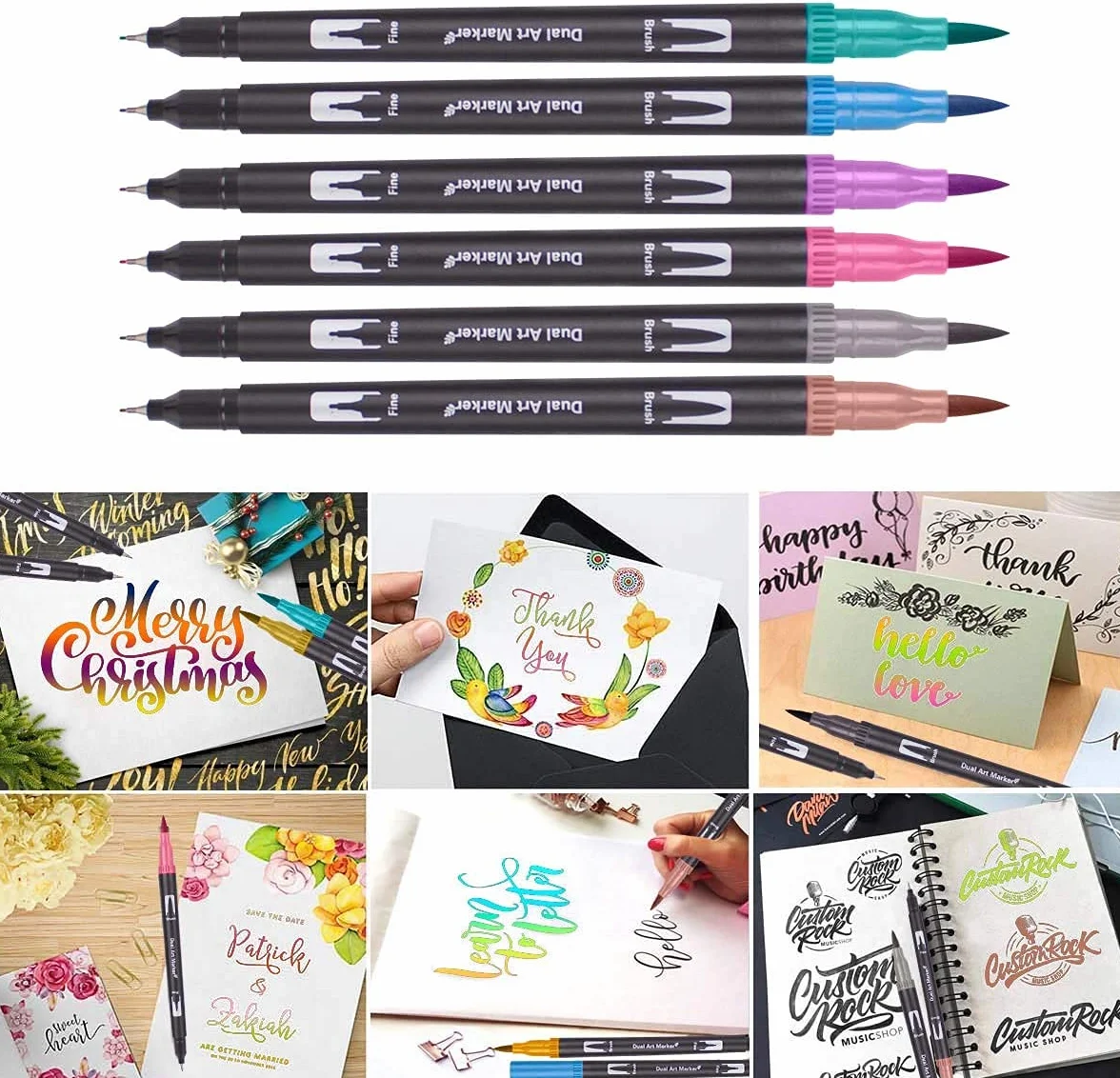 Brush Pen Lettering Pennarelli a Doppia Punta Artistici per Calligrafia