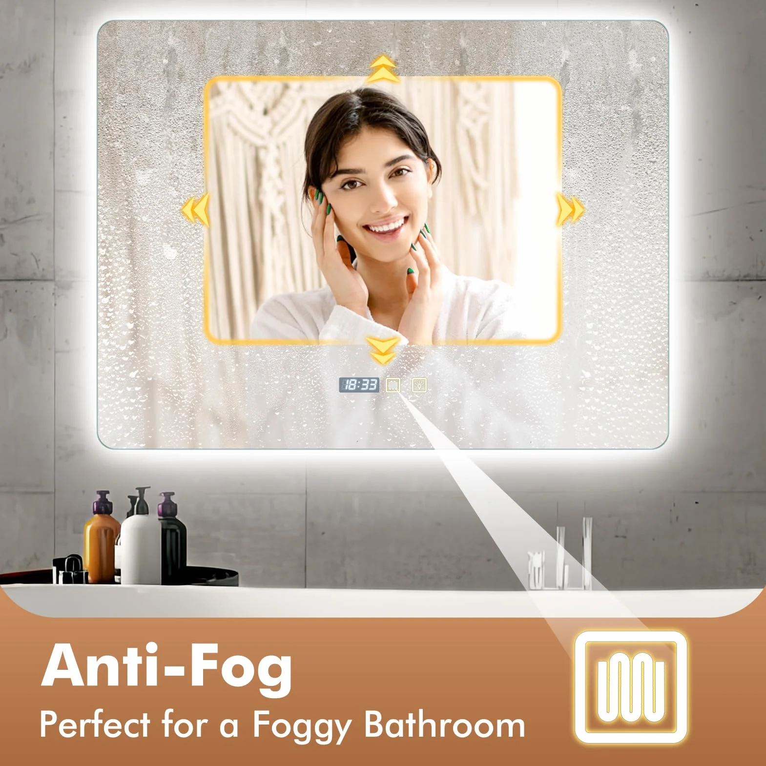 Specchio Bagno con Luce 80x60cm,Specchiera Bagno Specchio LED con Antiappannamento,Interruttore Touch,3000K-6500K Dimmerabile,Funzione di Memoria per Casa Hotel Parrucchiere