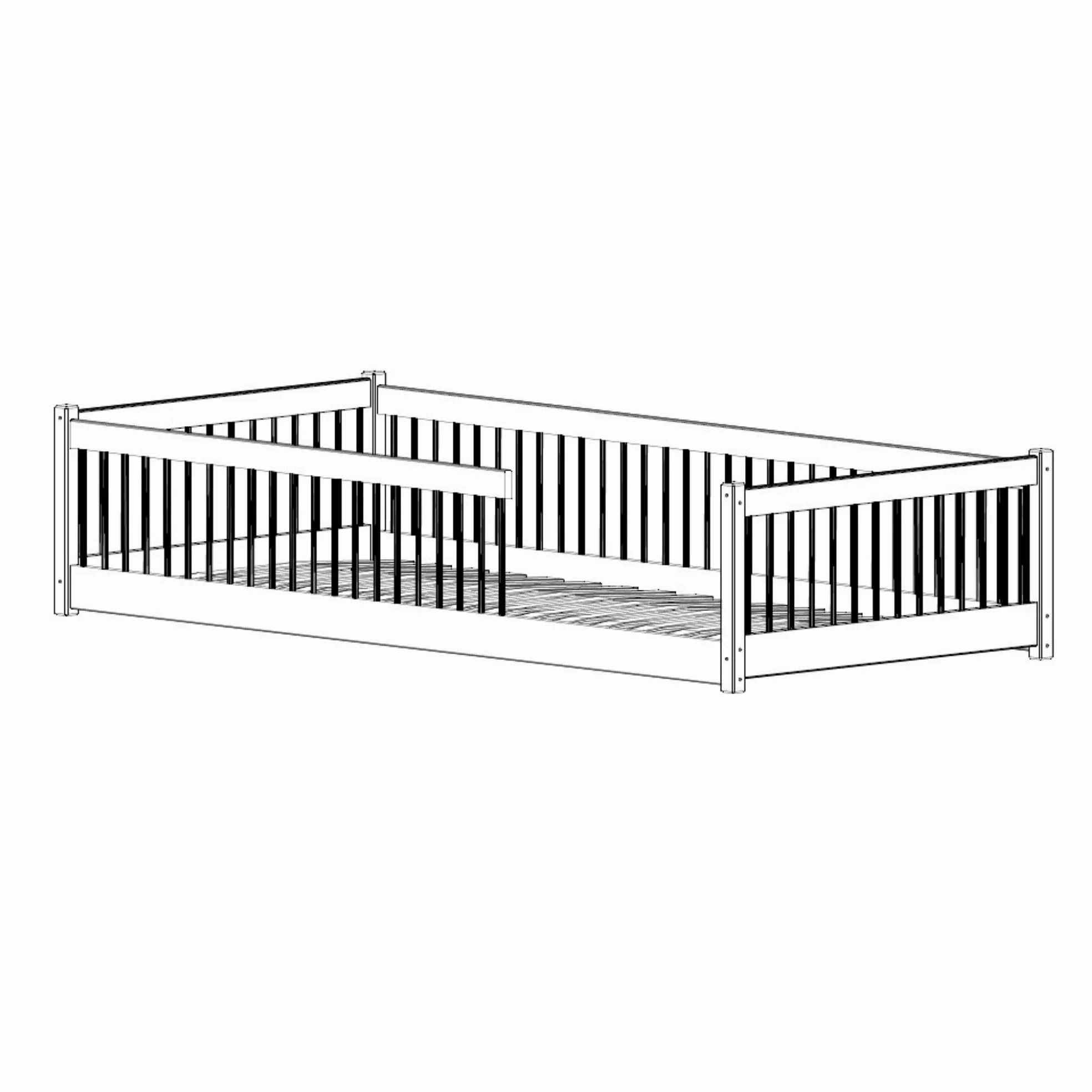 Letto a terra per bambini 90x190 cm con protezione anticaduta e rete a doghe Letto Montessori Letto a sponde Letto per bambini e ragazzi Letto singolo | Cioccolato fondente | dai 3 ai 12 anni