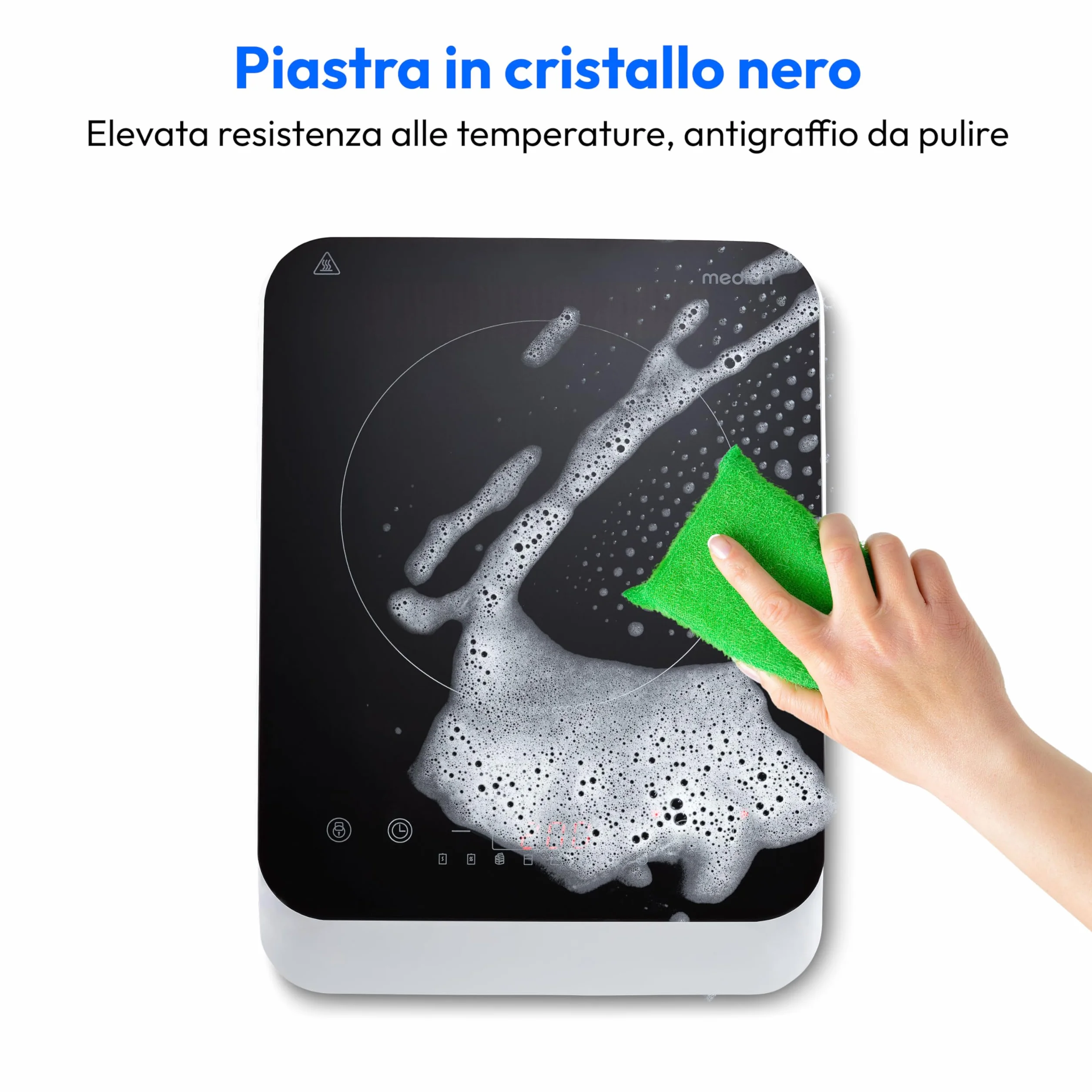 Piano di cottura a induzione MEDION (singolo, 2000 watt, piano di cottura a induzione, 8 programmi automatici, rilevamento automatico delle pentole, sensor touch, display LED