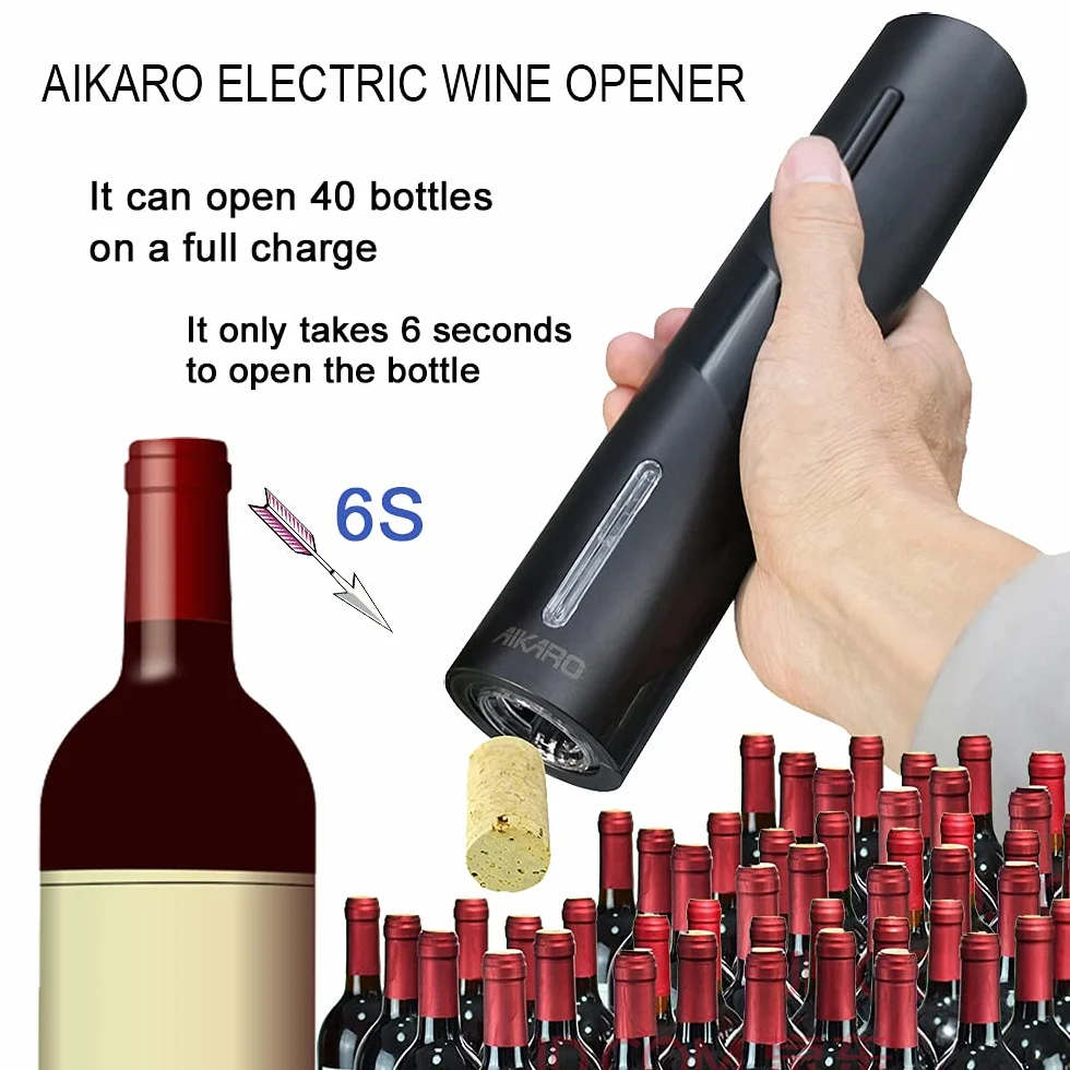 AIKARO Apri-bottiglie per vino elettrico Cavatappi automatico Ricaricabile