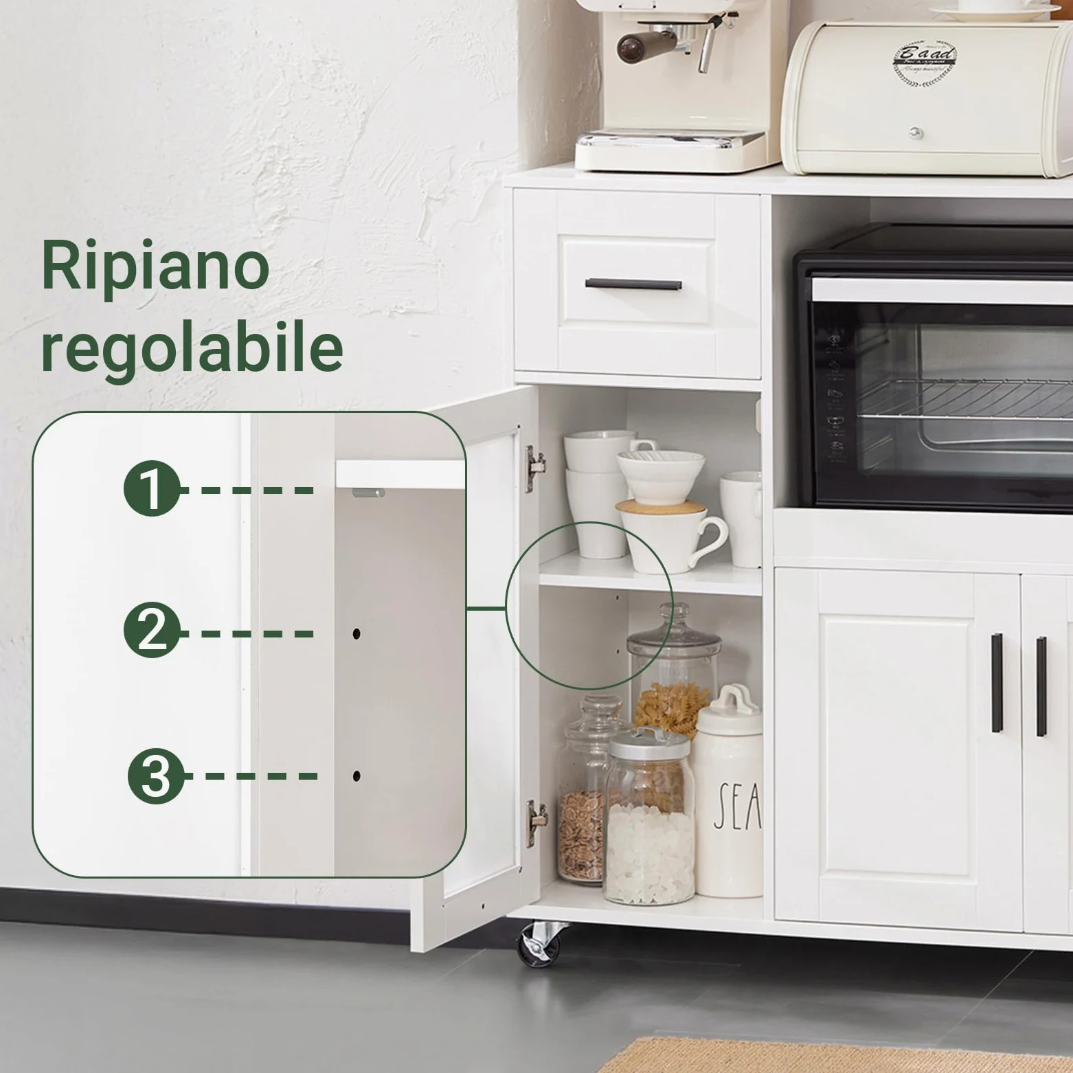 SoBuy Carrello da Cucina, Isola Cucina con Ruote, Mobili da Cucina, Supporto per Microonde, Carrello Mobile per Sala da Pranzo e Ufficio 88,5 x 40 x 89 cm Bianco FSB78-W