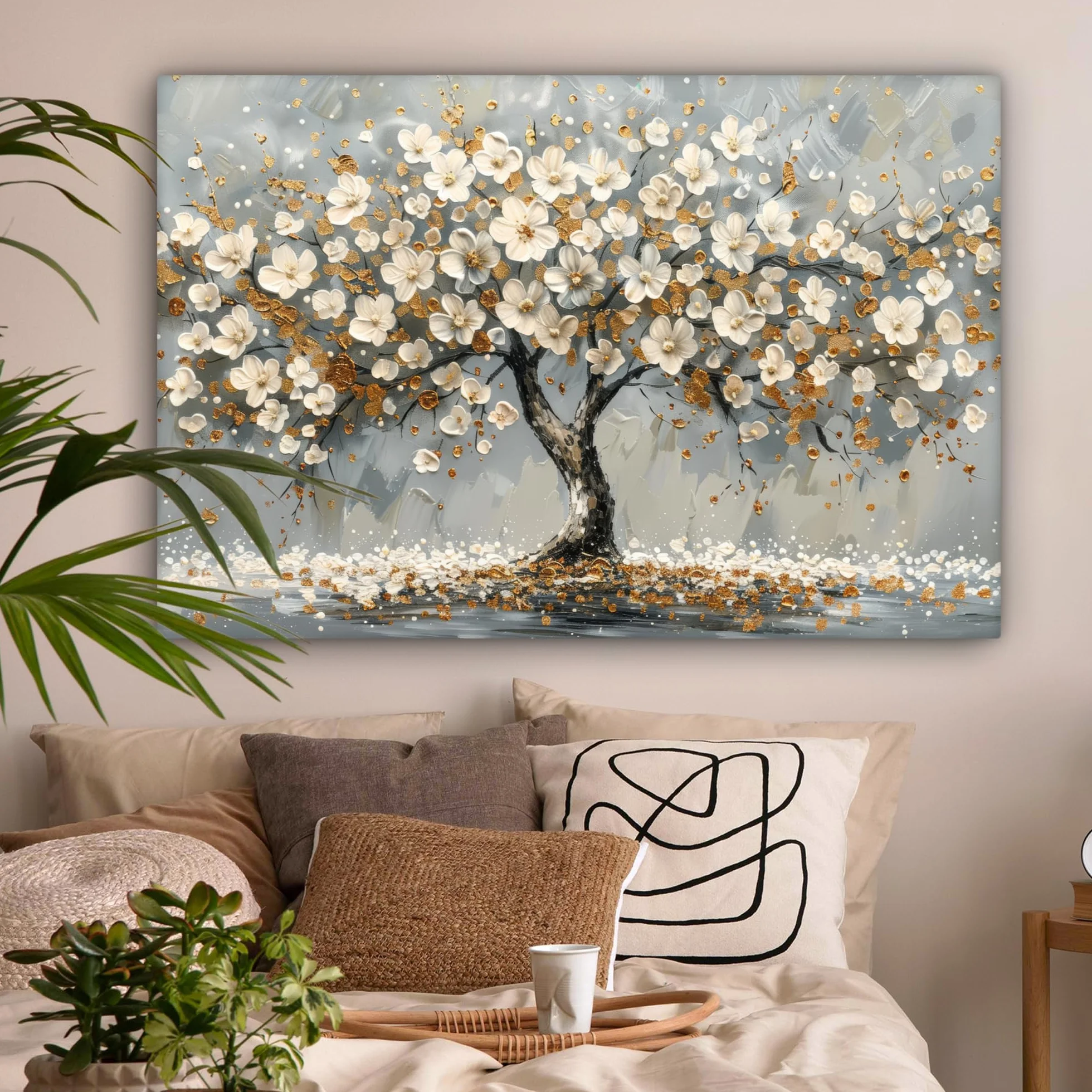 MuchoWow Quadro Moderno 120x80 cm Tela Stampa Fiori Astratto Bianco Decorazione Parete