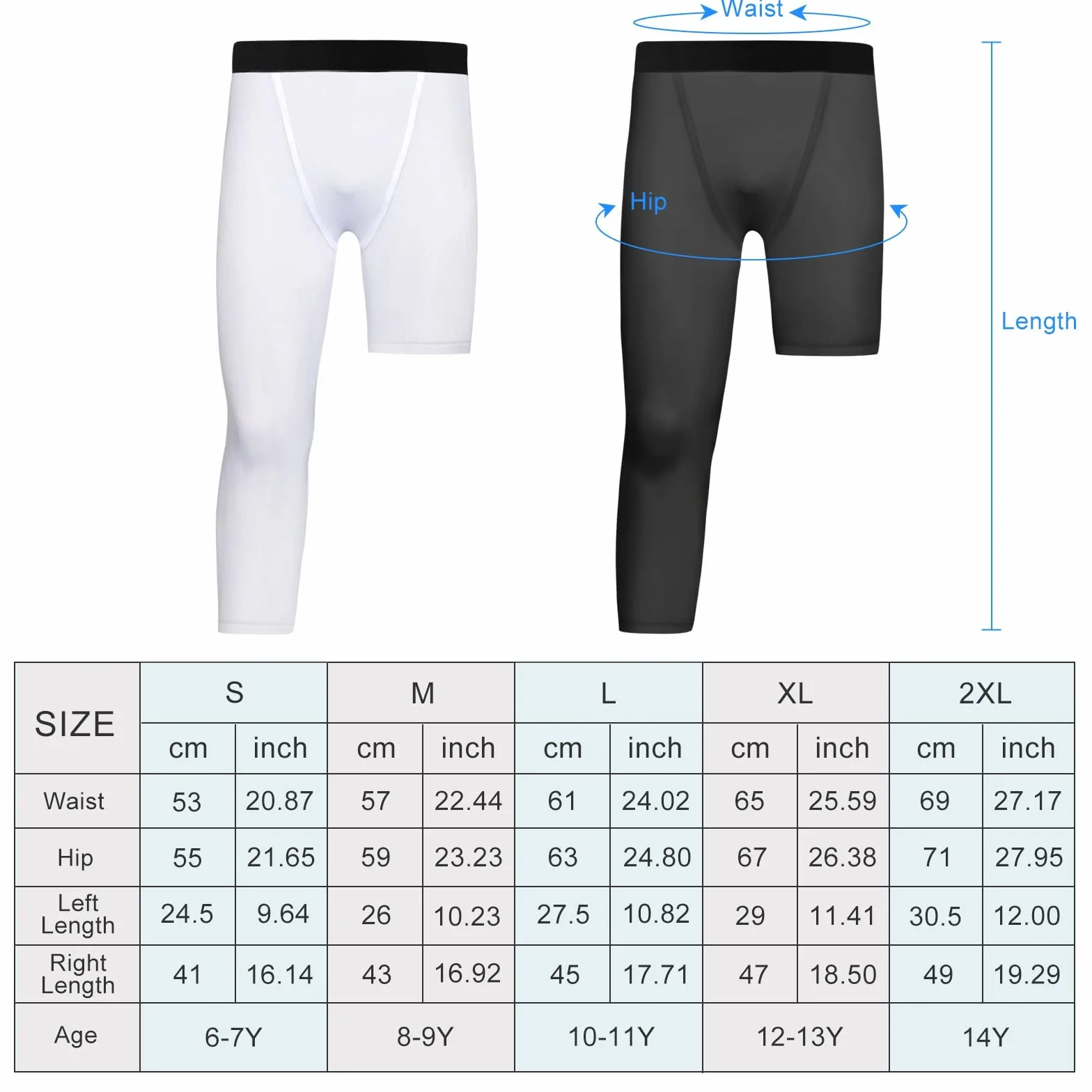 2-Pack Bambino Pantaloni a Compressione Monopiede 3/4 Leggings per Basket Running Capri Collant Sport Athletic Base Layer