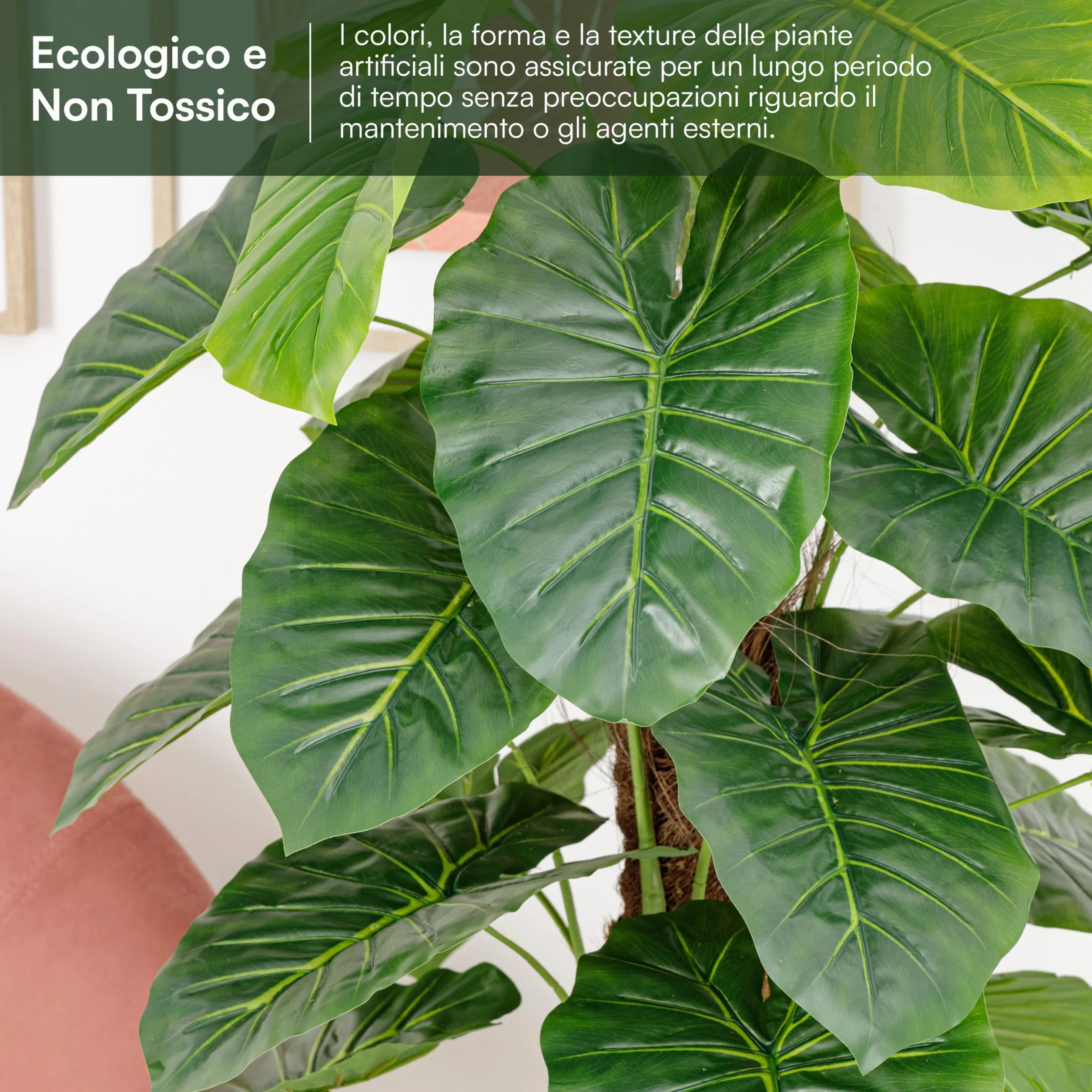 Baroni Home Pianta Artificiale Alocasia Finta 130 cm per Interno ed Esterno