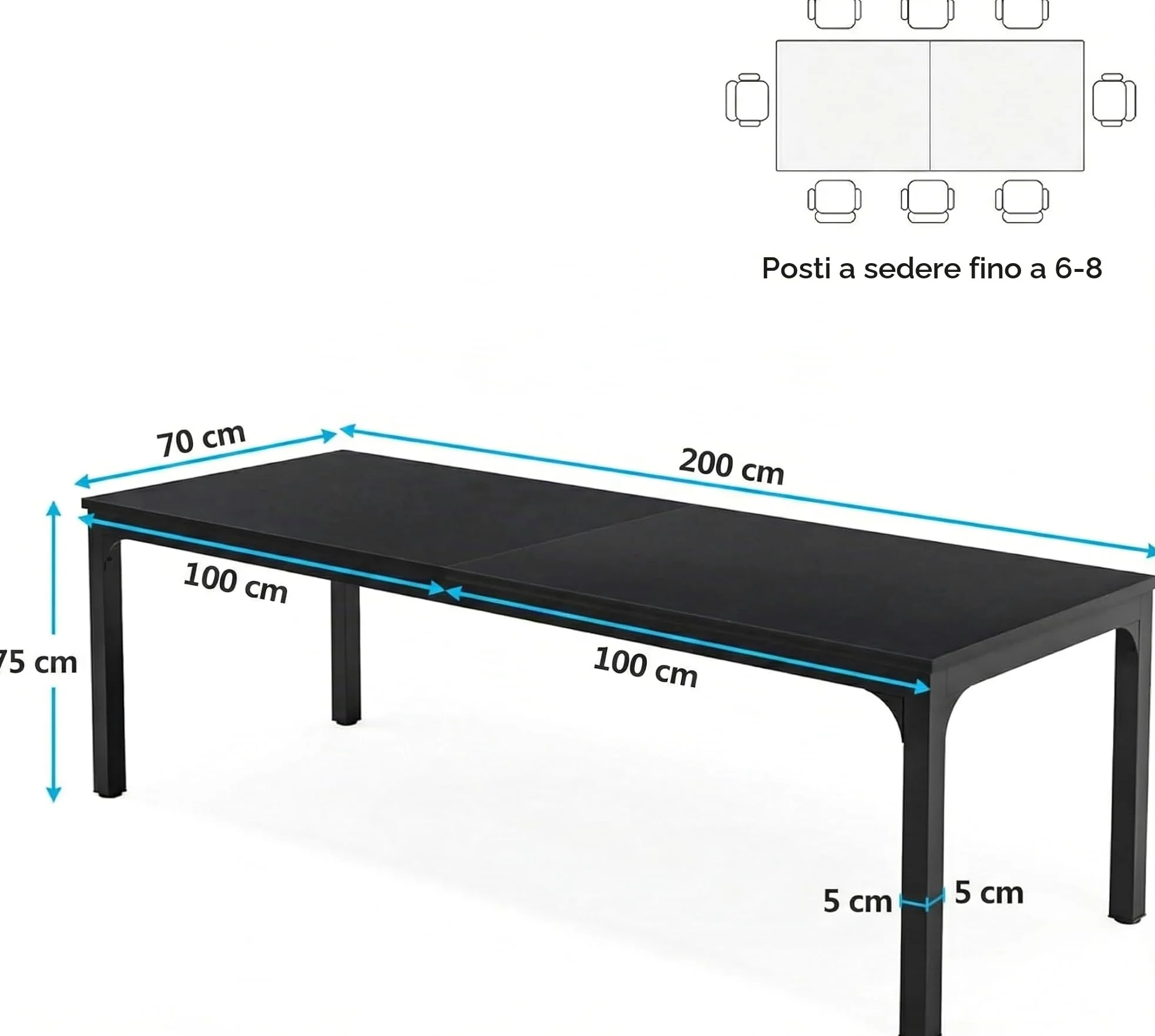 Lailang 200cm Scrivania Computer, Workstation, Scrivania Per Due Persone, Tavolo Legno, Scrivania Pc Gaming, 200 x 70 x 75 cm, Nero