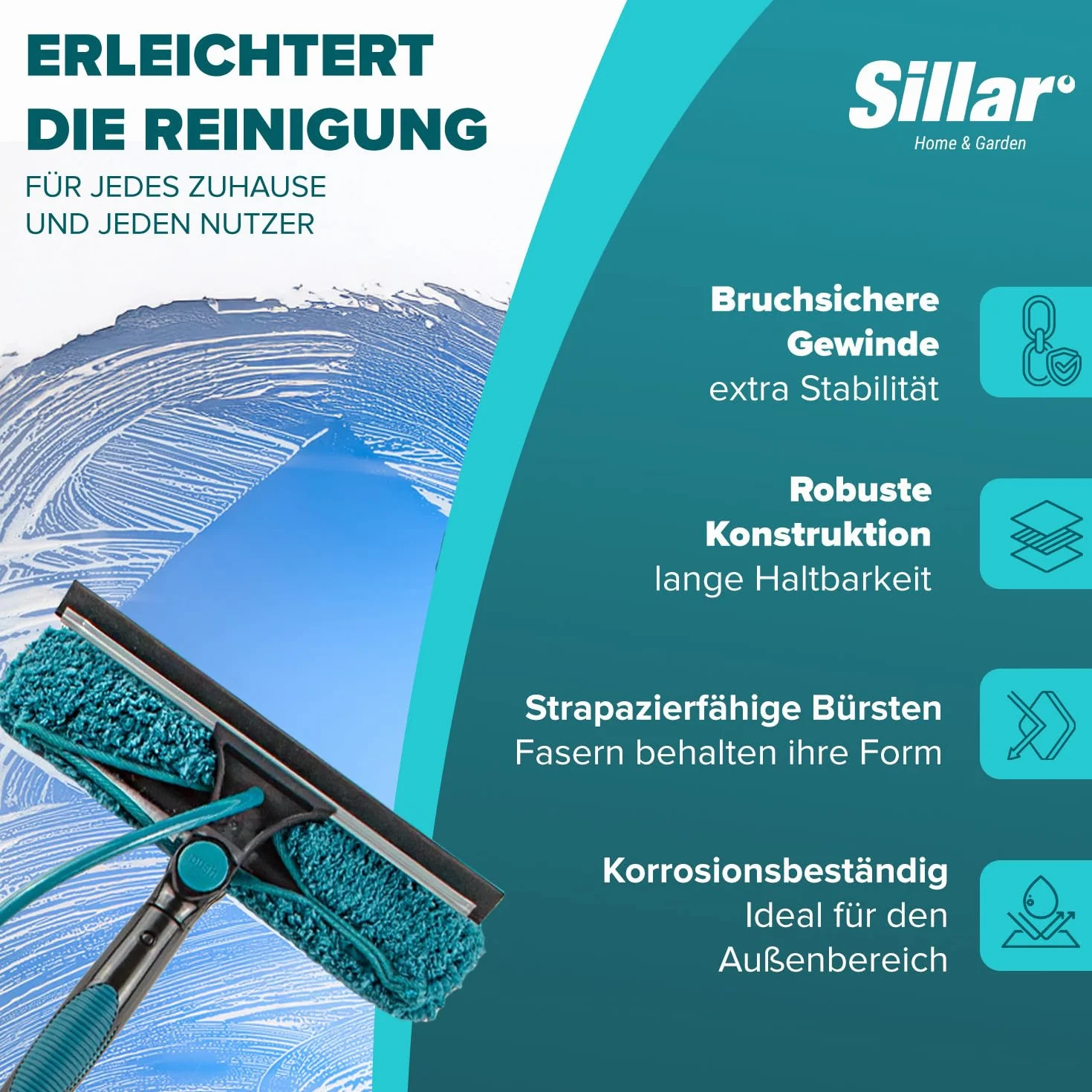 Sillar Scopa telescopica con Tubo Acqua, Estensibile 3,95 Metri, Contenitore detergente, Pulizia Pannelli fotovoltaici, Lavaggio di Camion, Auto, finestre, Poster di Negozi, imbarcazioni, Versatilità