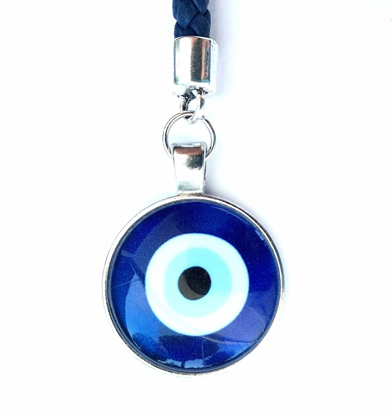 ASTER ALHELÍ Portafortuna Portachiavi Blu Occhio Turco Amuleto Malocchio Keychain Pelle Intrecciata Blu Argento Cuoio Uomo Donna