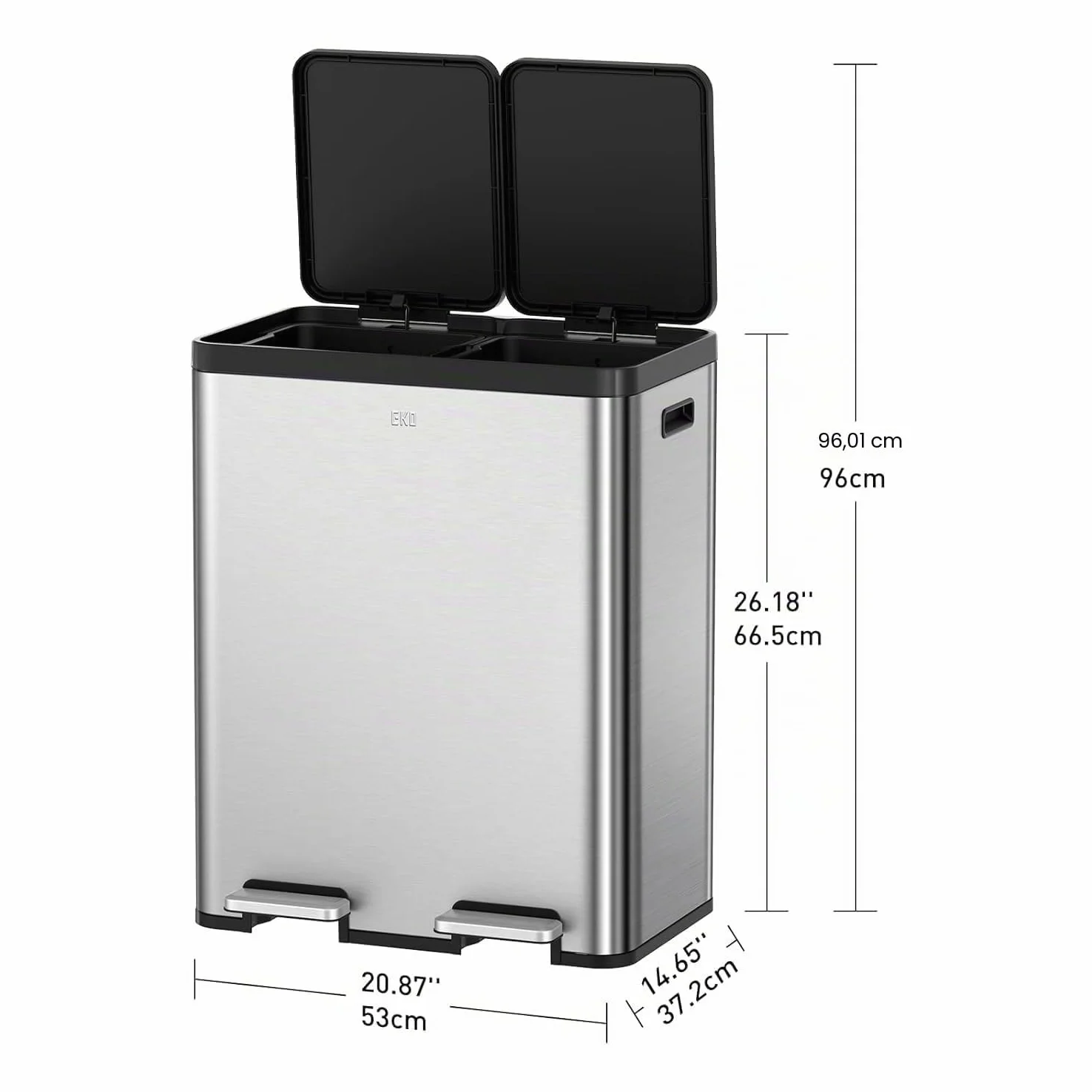 EKO Pattumiera Differenziata 2 Scomparti 30L + 30L con Doppio Pedale | Acciaio Inox Antimpronta | Coperchi Eleganti | Sottolavello Double