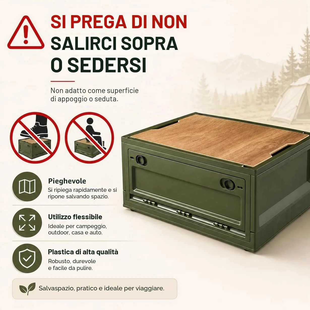 RMAN Scatola da Campeggio 2×38L in Plastica Pieghevole Impilabile con 4 Ruote Verde