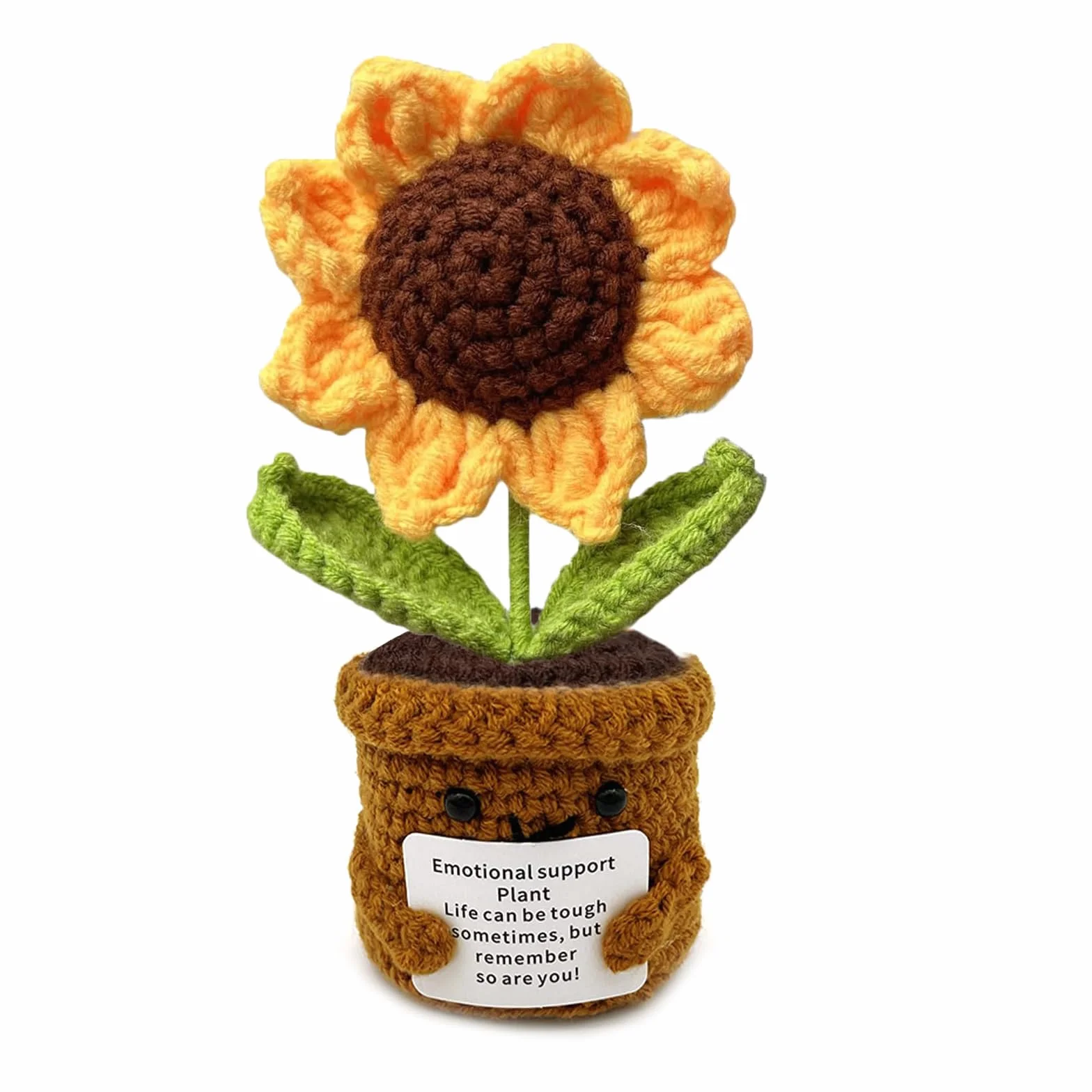 Pocket Hug Girasole - Bambola di lana fatta a mano con messaggio positivo regalo perfetto per amici colleghi e momenti speciali