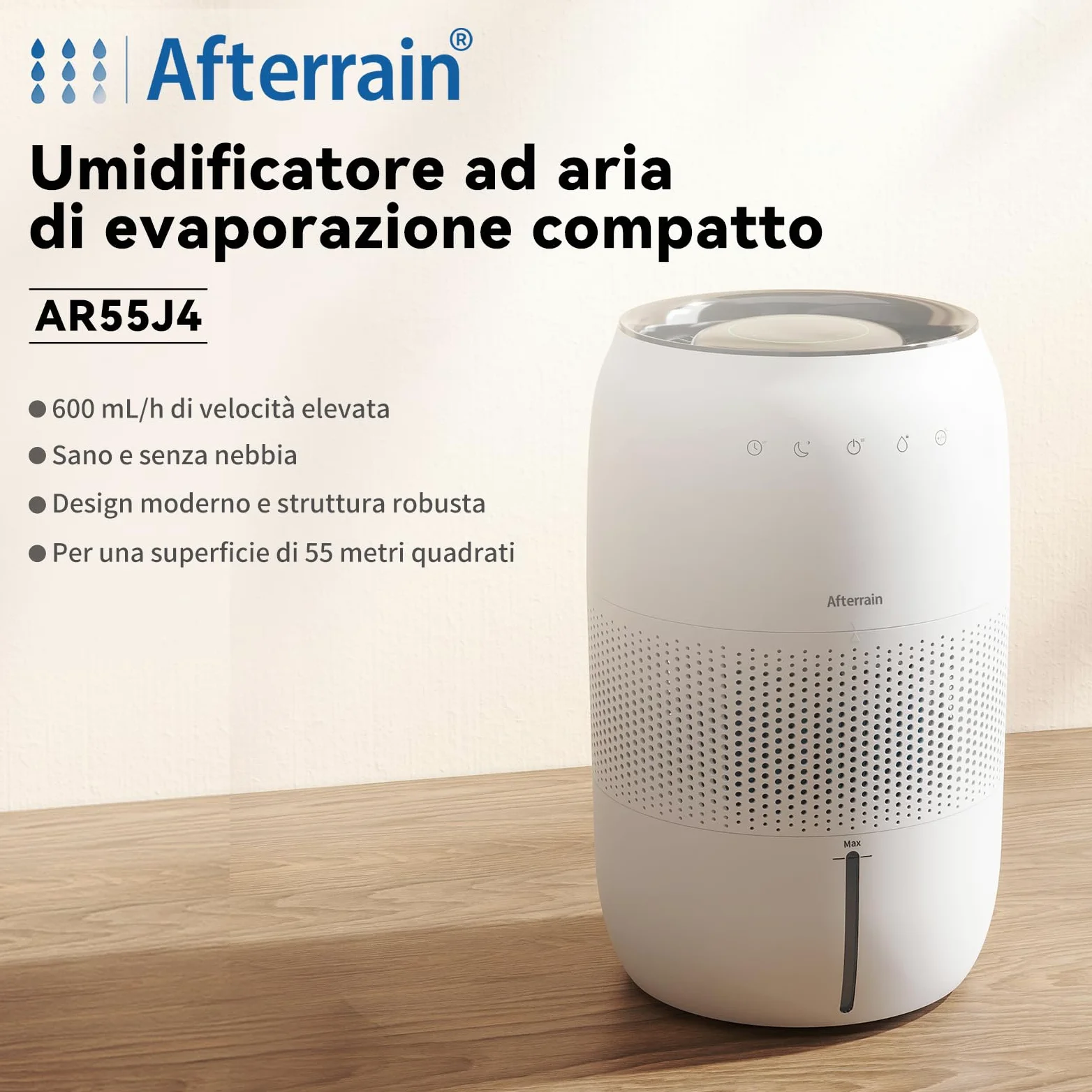 Umidificatore evaporativo a freddo, senza nebbia, senza nebbia, per chi soffre di allergie e incinte fino a 45 m², camera dei bambini, camera dei bambini, camera da letto, purificatore
