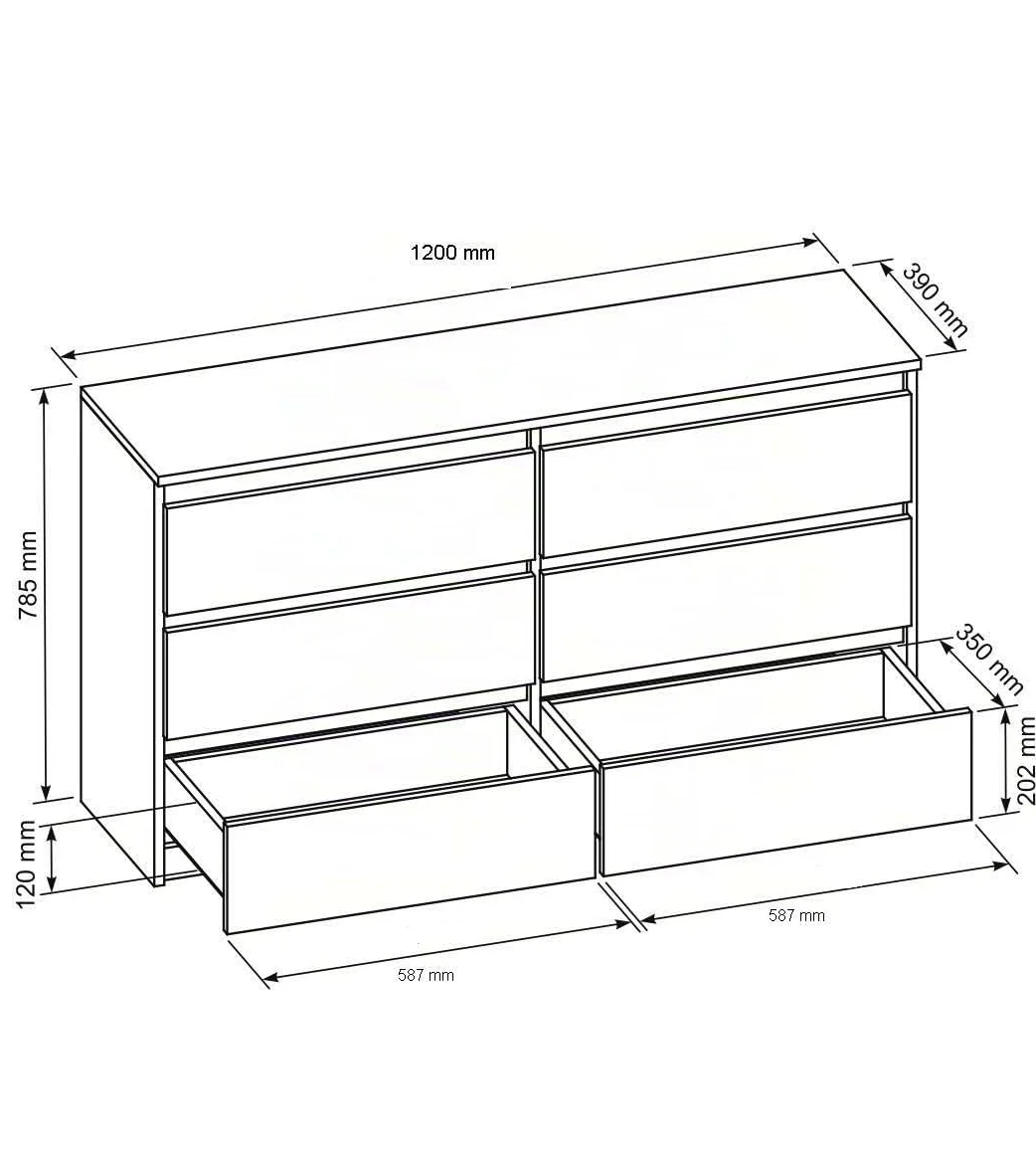 meble masztalerz Cassettiera Camera da Letto con 6 Cassetti - Credenza Soggiorno - Moderna Comò - Cassettiera Alta - Mobiletto con Cassetti - Bianco con Frontale Lucido 120 x 39 x 78,5 cm