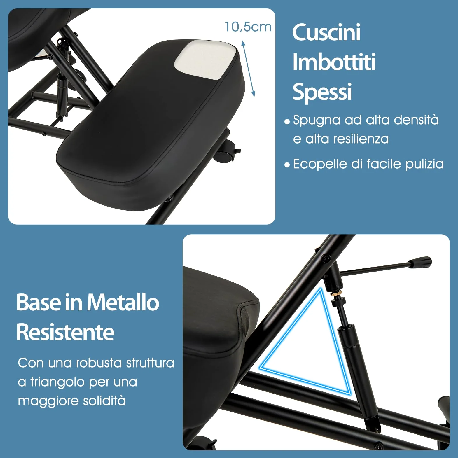 COSTWAY Sedia Ergonomica Inginocchiata con Schienale e Ruote, Sedia da Ginocchio Regolabile Posturale Struttura in Metallo, Sgabello Ergonomica per Casa e Ufficio (con Schienale)