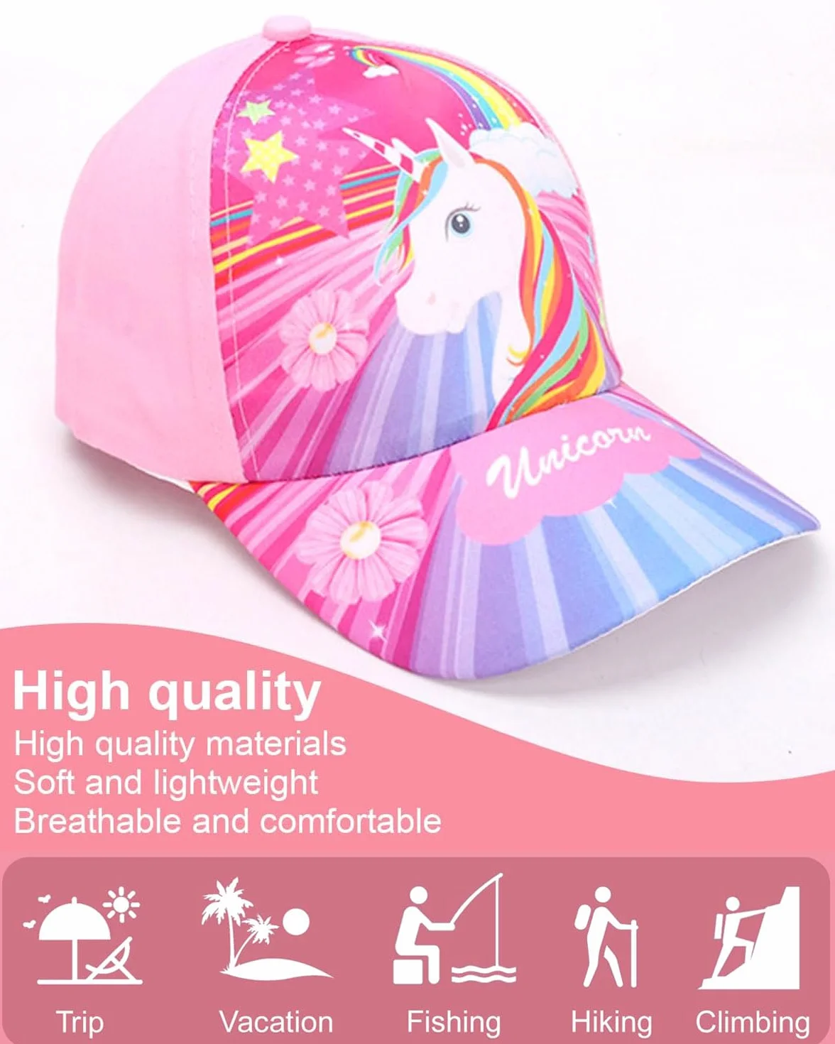 1 PCS Berretto da Baseball per Ragazze Berretto da Camionista per Bambini in Cotone Berretto con Snapback, Unicorno Rosa colorato