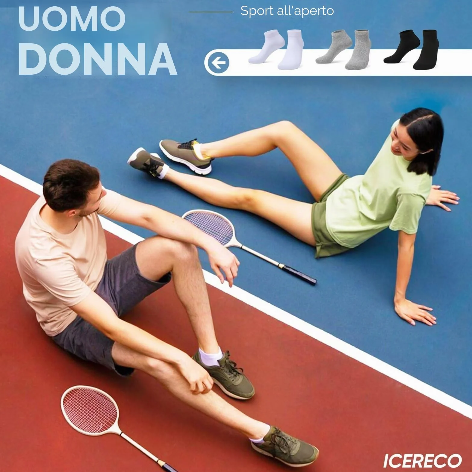Calze Uomo Donna Corte Cotone Estive Sportive Fantasmini Running Trekking Tennis