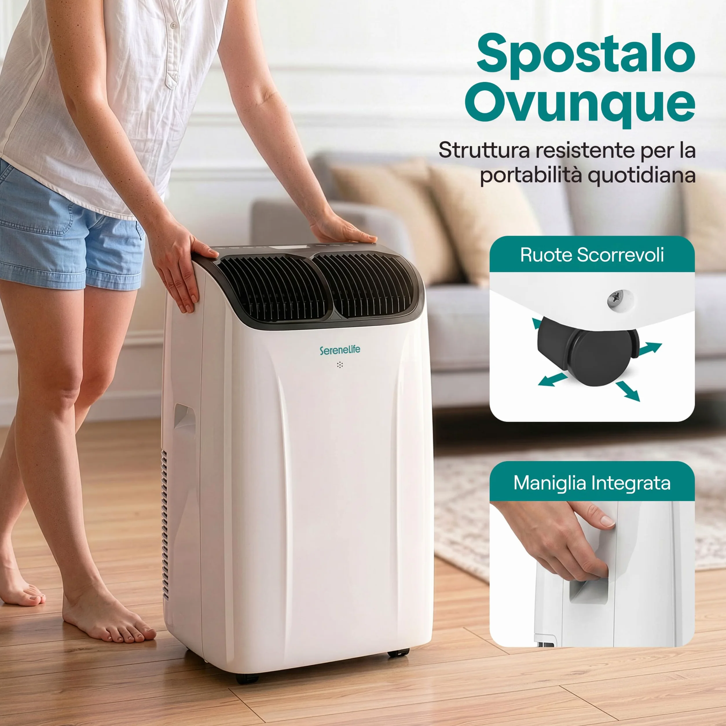 SereneLife Condizionatore Portatile 12000 BTU, Climatizzatore Portatile 3 in 1 con Deumidificatore e Ventilazione, Pinguino Condizionatore Silenzioso, Telecomando, Kit Finestra Incluso, Casa, Ufficio