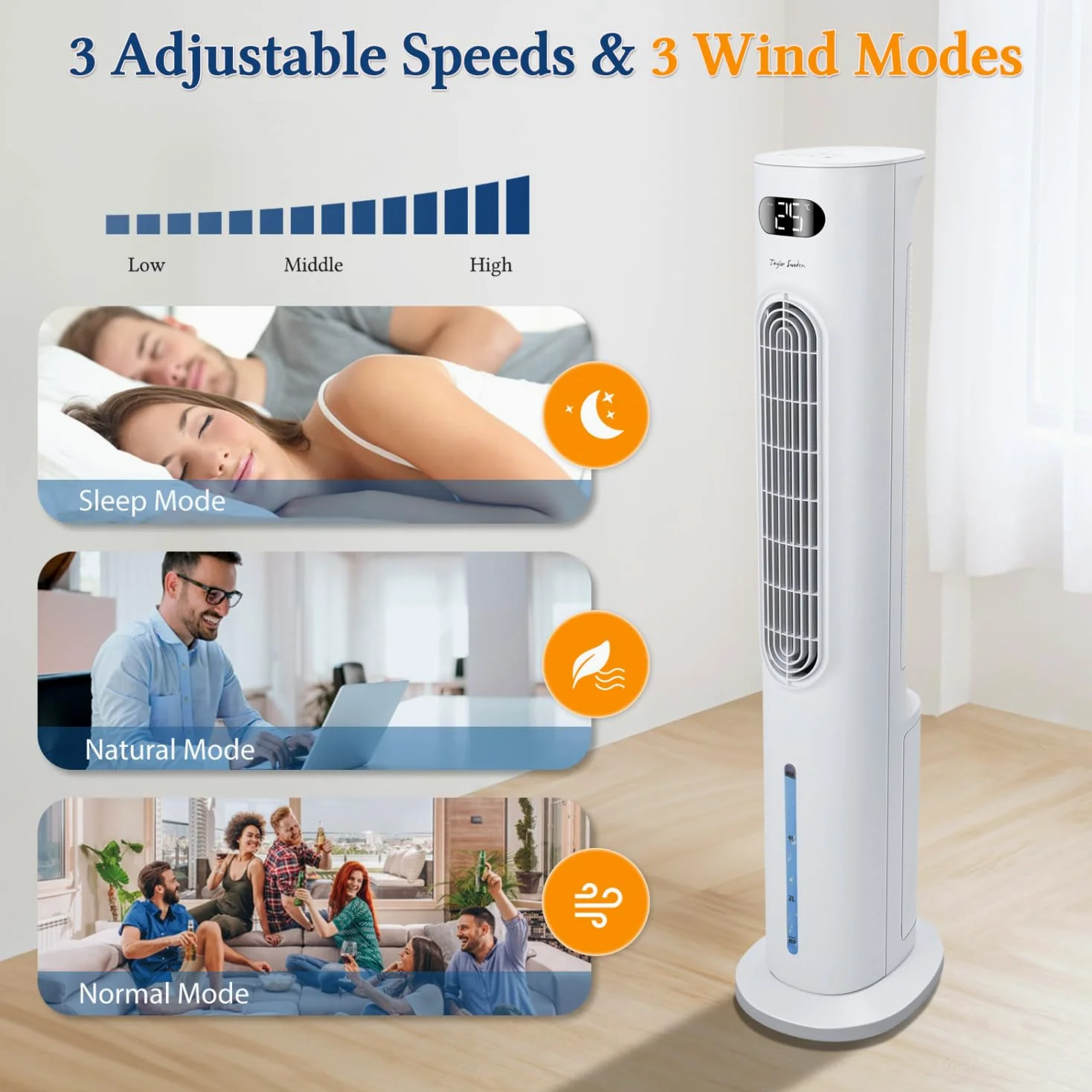 Taylor Swoden 3 in 1 raffrescatore d'aria portatile, Raffrescatore evaporativo silenzioso con serbatoio da 6 l, timer da 12 ore, 3 modalità, 3 velocità, telecomando, oscillazione, 95 W,…