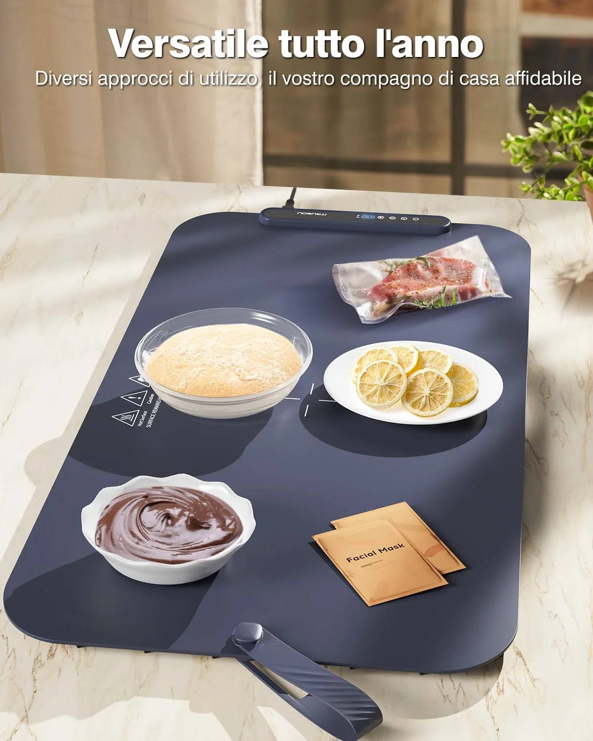 Piastra riscaldante elettrica in silicone per alimenti, 7 livelli temperatura, spegnimento automatico 1-8 ore