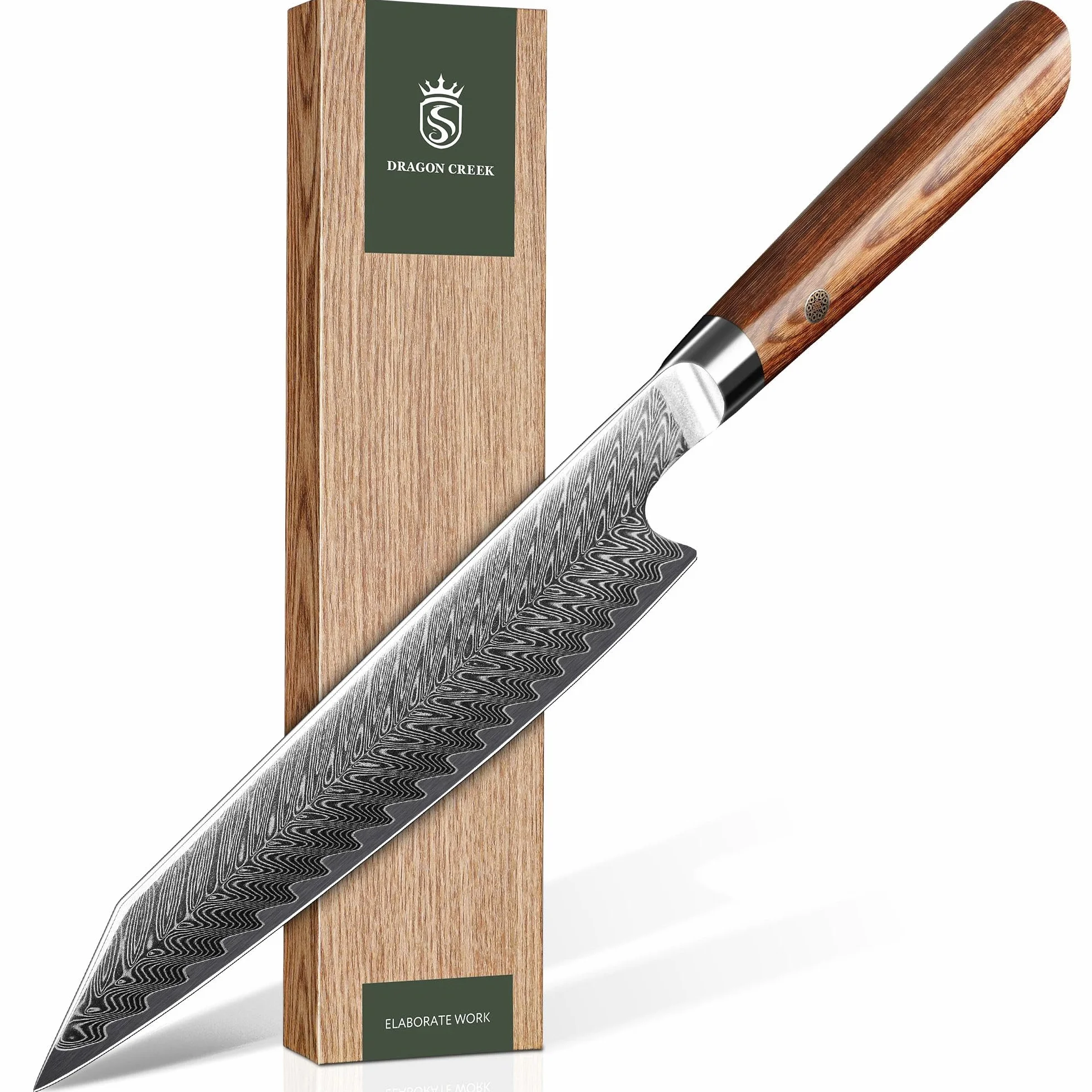 Dragon Creek Coltello Kiritsuke 21 cm Acciaio Damasco per Tagli Fini Pesce Verdure