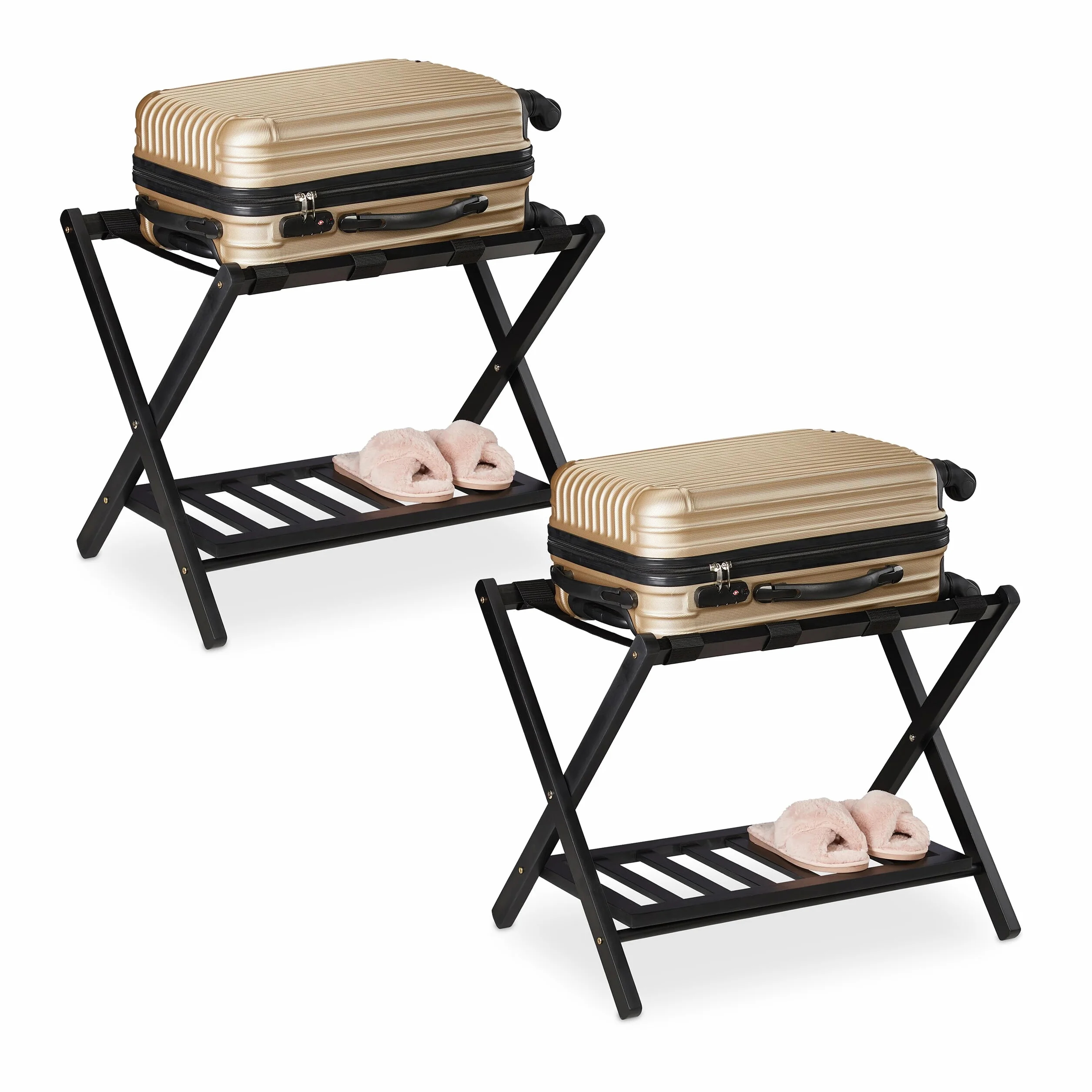 Relaxdays Portavaligie da Camera Pieghevole Set da 2 Legno 54 x 66 x 45 cm Nero