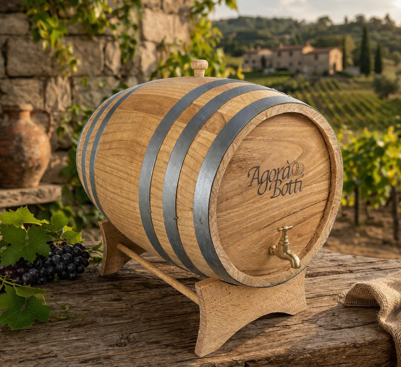 Botte di Castagno da 20 Litri con Rubinetto di Ottone - Nuova Produzione