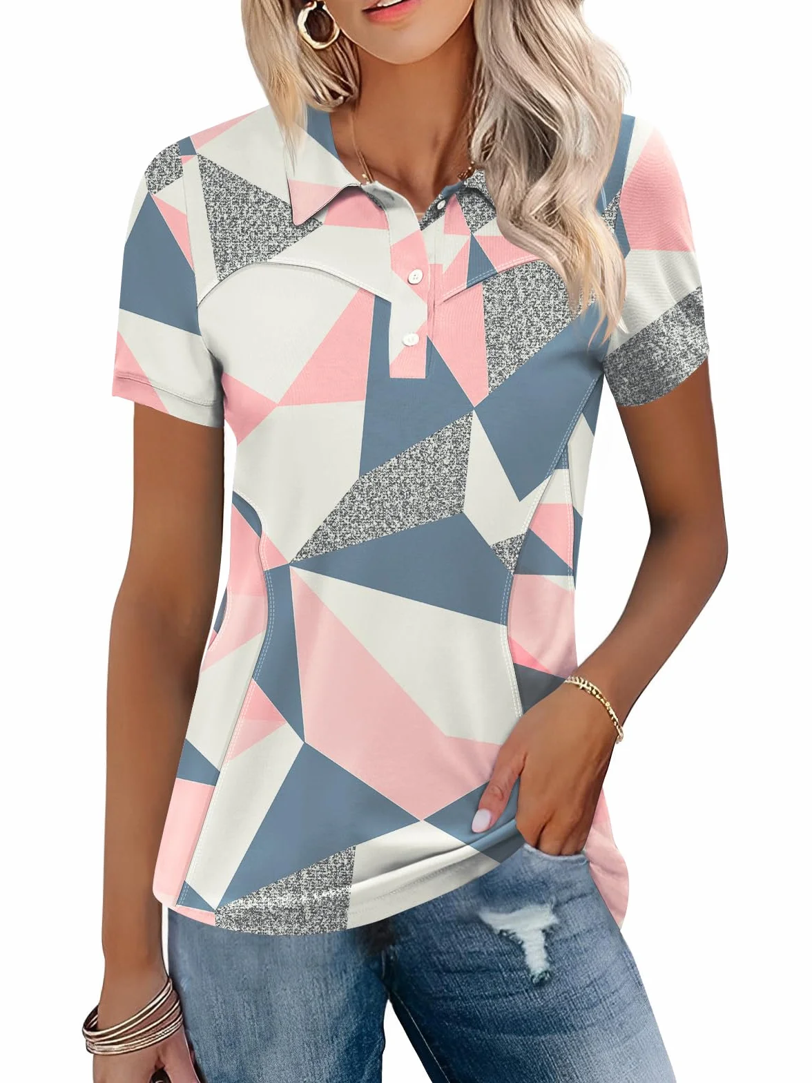 IECCP Polo da golf da donna a maniche corte in cotone con colletto leggero T-shirt traspirante estiva da lavoro casual top 2025